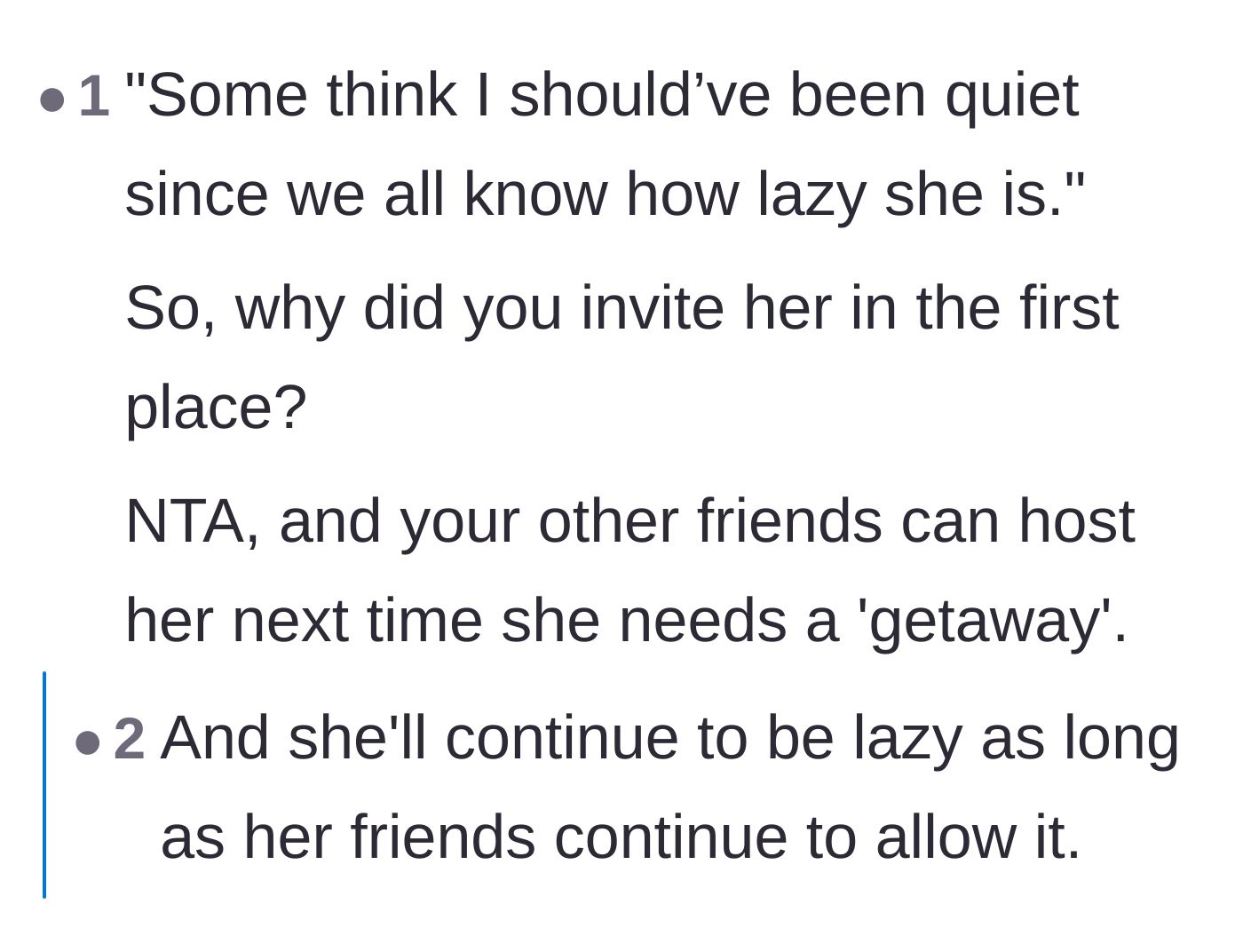 Comment thread 5 - Suggesting the mutual friends should host the lazy friend next time