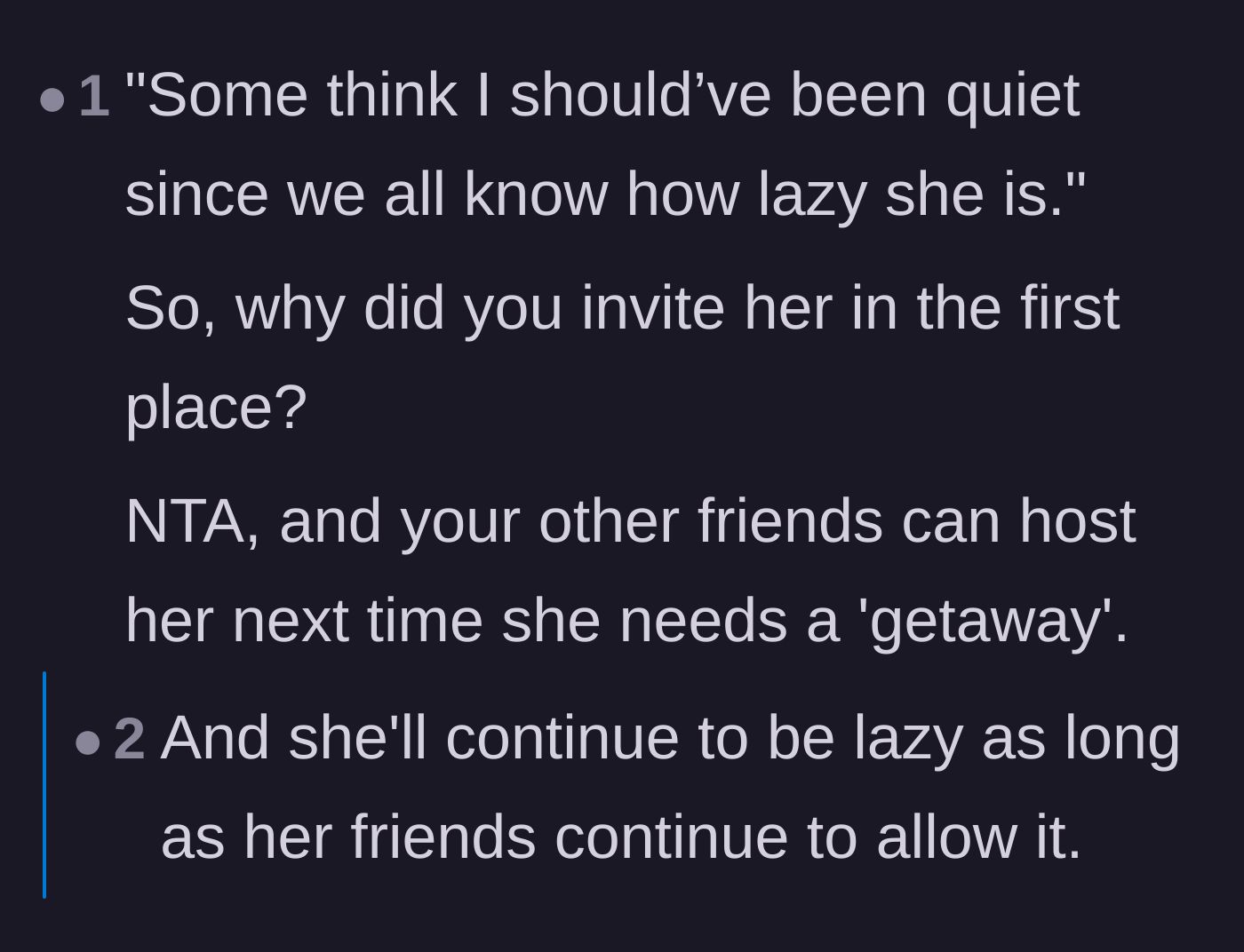 Comment thread 5 - Suggesting the mutual friends should host the lazy friend next time