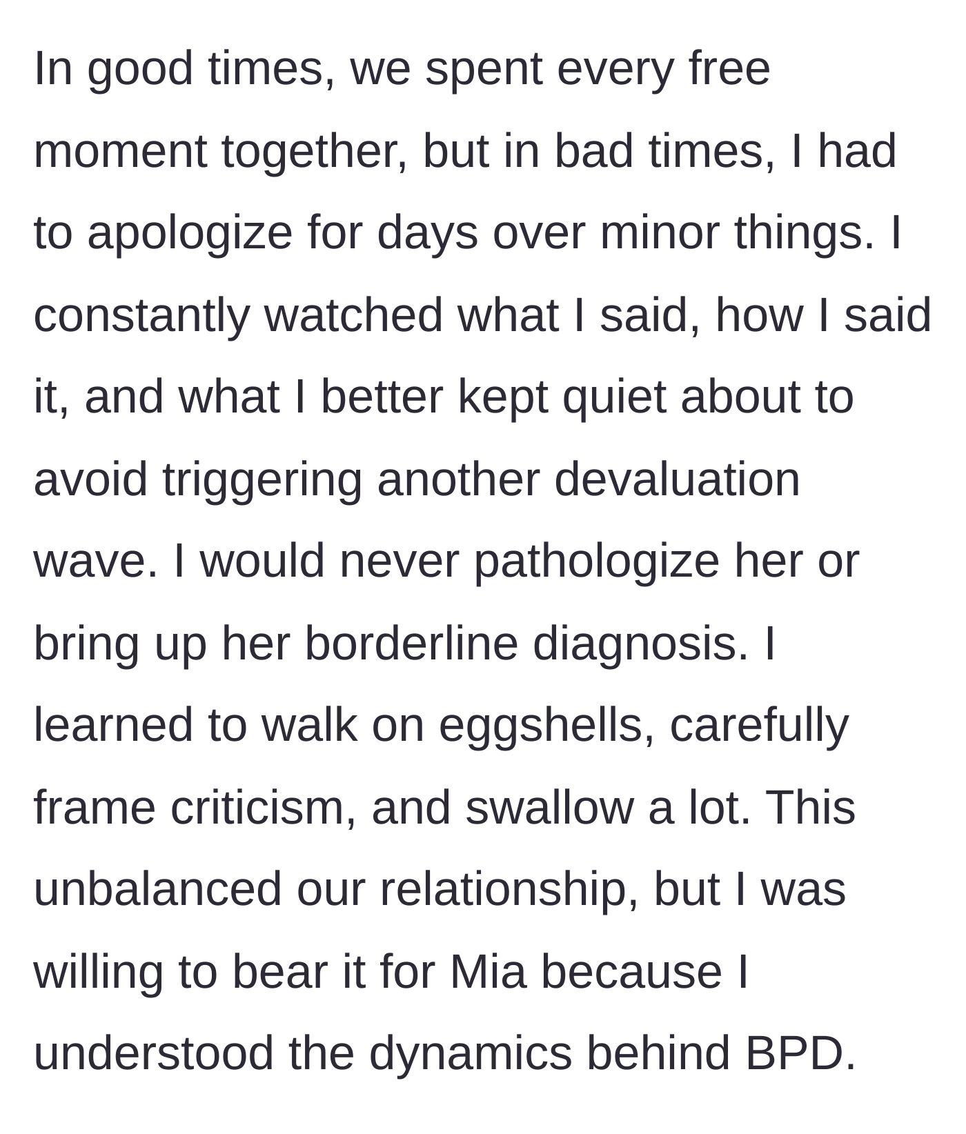 Story part 2 - The friend describes the exhausting reality of walking on eggshells and constantly apologizing to avoid triggering an outburst.