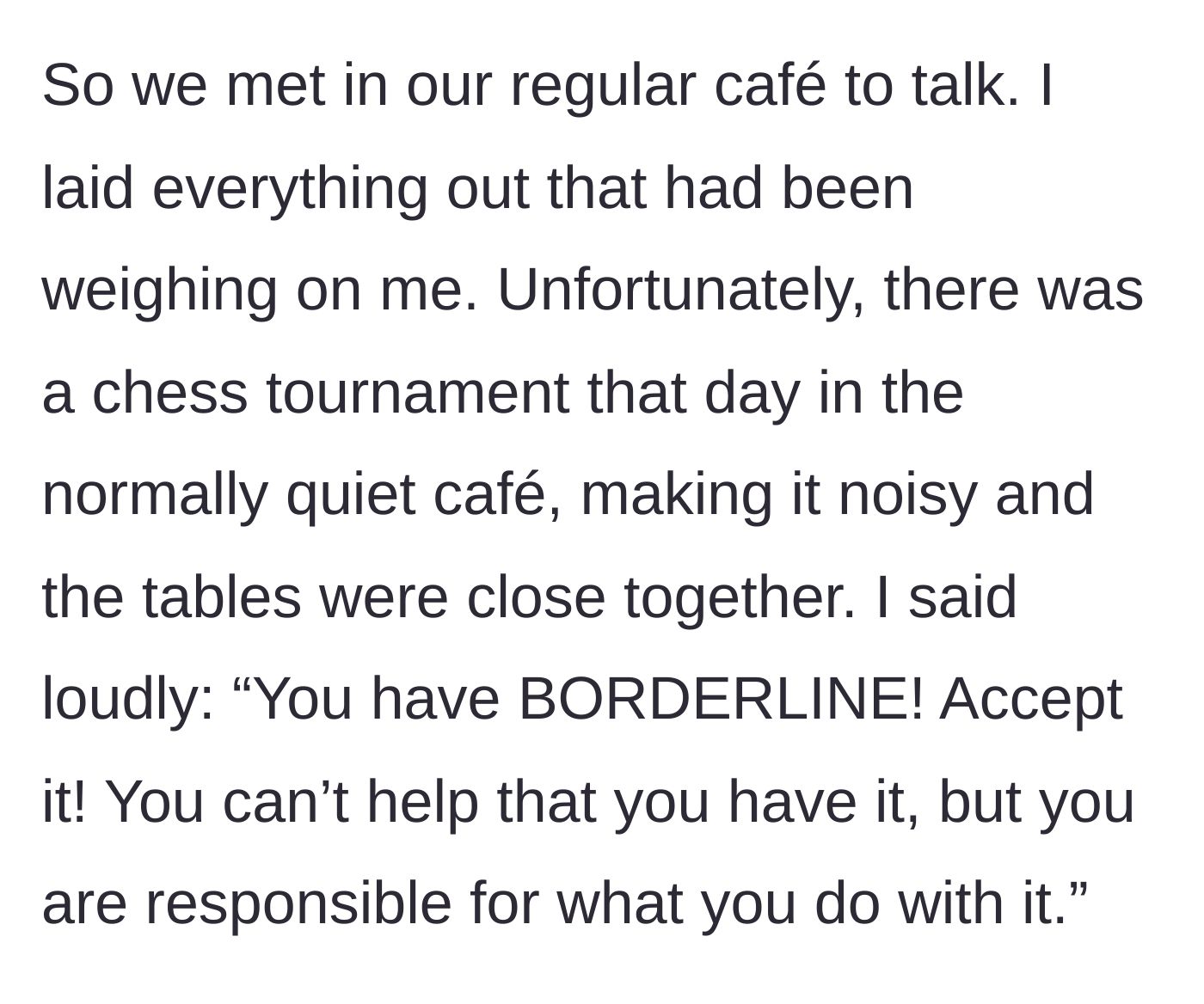 Story part 5 - A dramatic public confrontation in a café, interrupted by the surreal, quiet backdrop of a local chess tournament.