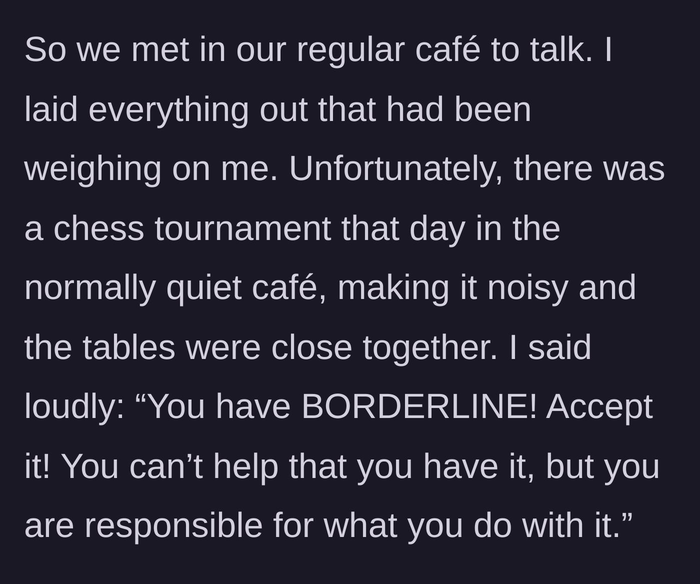 Story part 5 - A dramatic public confrontation in a café, interrupted by the surreal, quiet backdrop of a local chess tournament.
