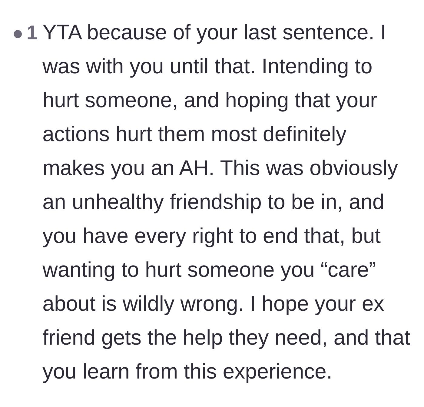 Comment thread 4 - Readers condemn the author for explicitly hoping to hurt her former friend.