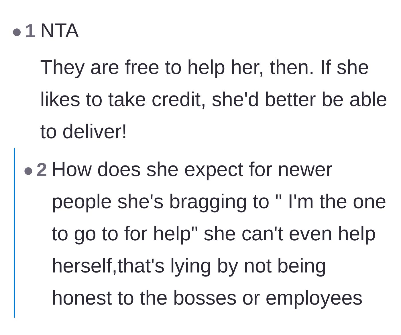 Comment thread 2 - Pointing out the fatal flaw in Mia claiming to be an expert while being unable to do her own work.