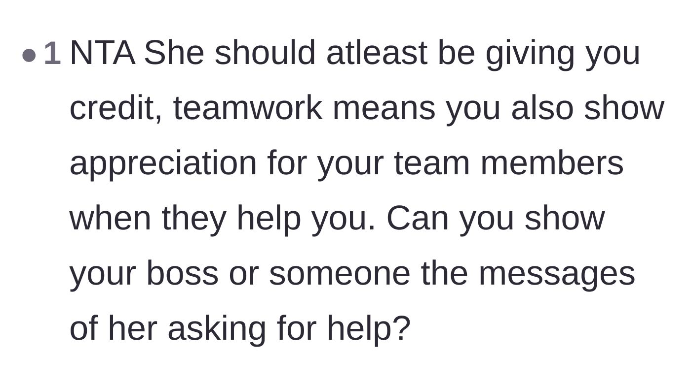 Comment thread 3 - Advice to show the manager the messages proving the main character actually did the work.