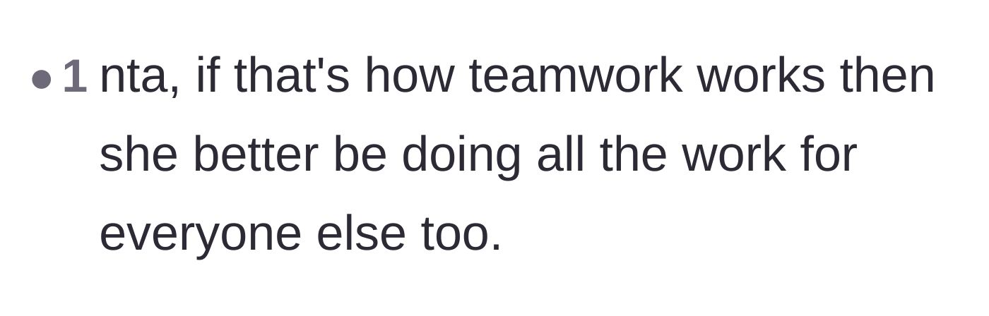 Comment thread 4 - Highlighting the hypocrisy in Mia's one-sided definition of teamwork.