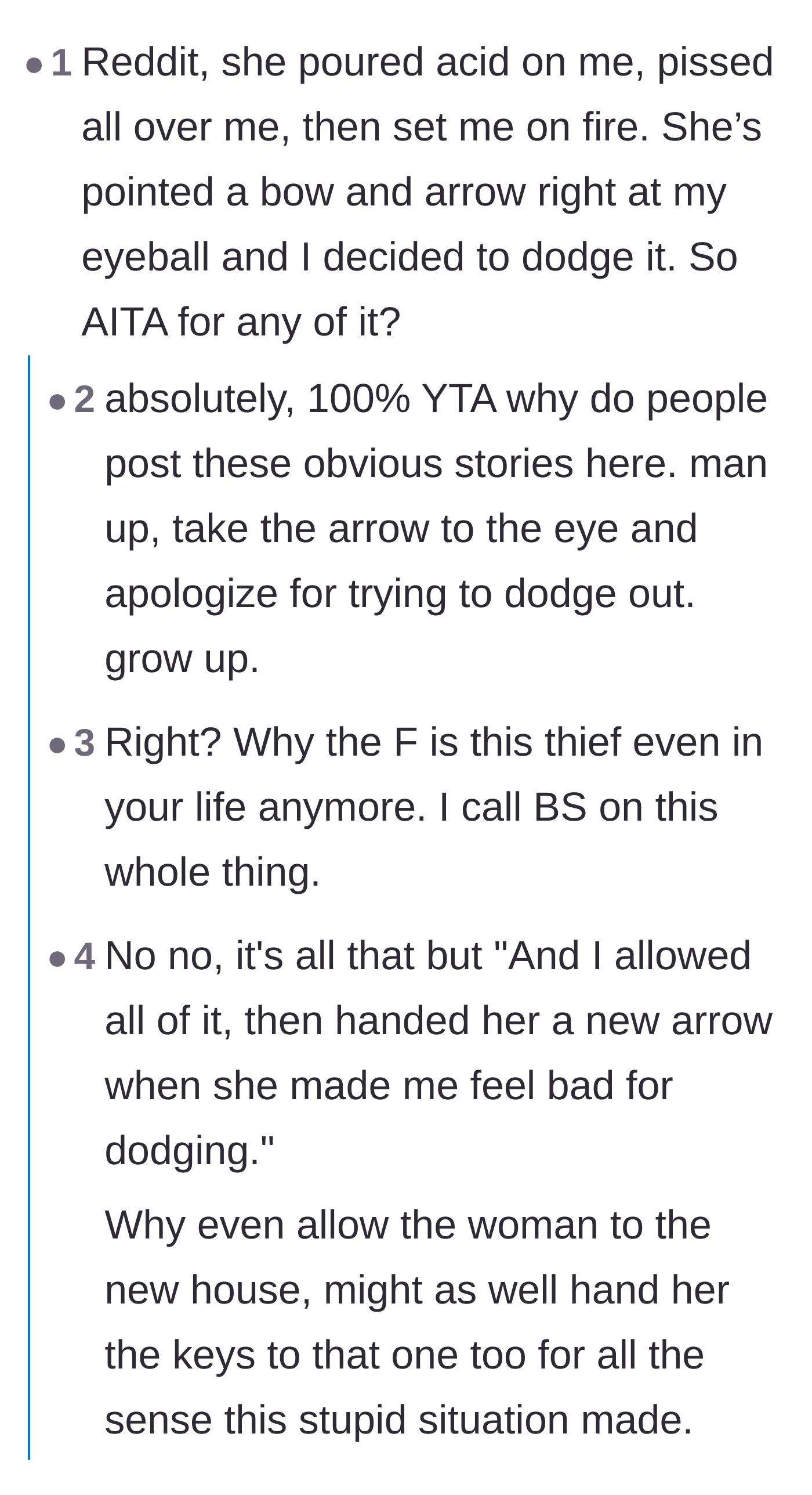 Comment thread 4 - A sarcastic analogy highlighting how victims of abuse often lose their sense of normalcy and logic.