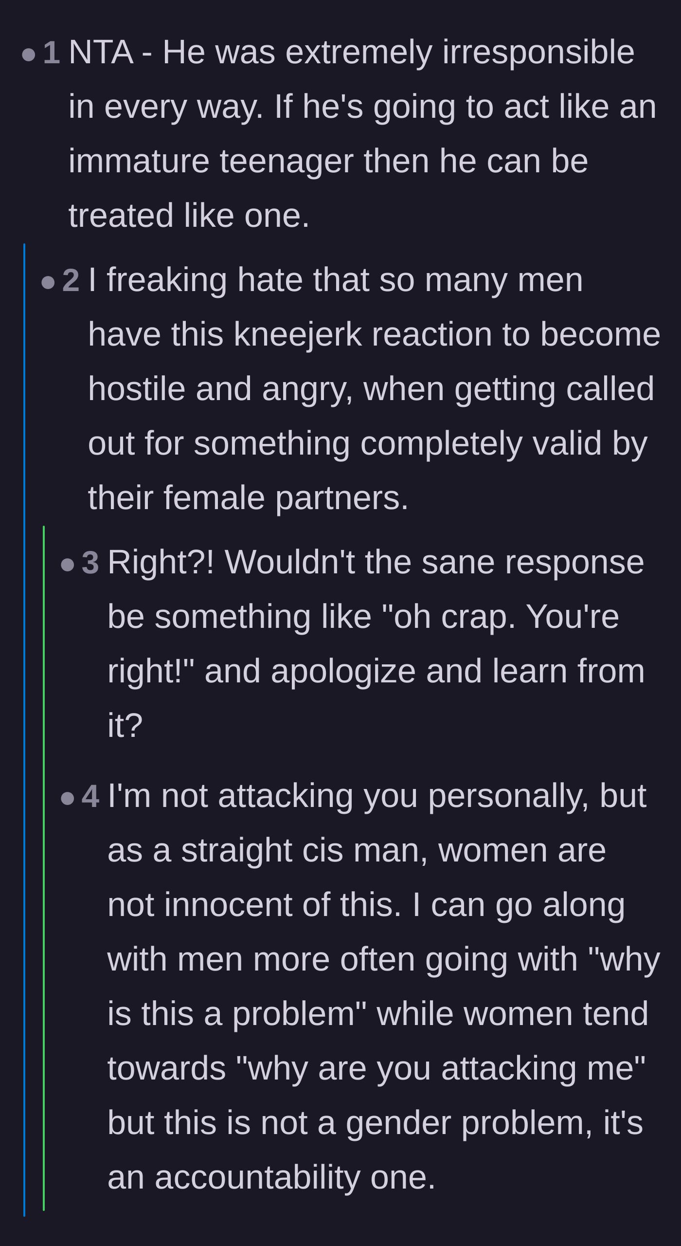 Comment thread 3 - Commenters pointing out the exhausting tendency of some partners to get hostile and defensive instead of just apologizing