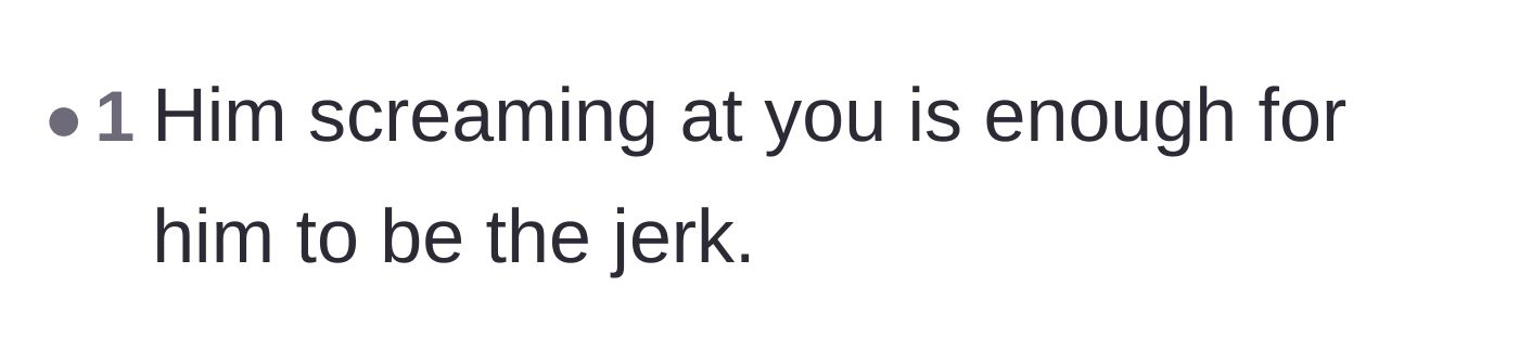 Comment thread 6 - A straightforward verdict that screaming at your partner automatically makes you in the wrong