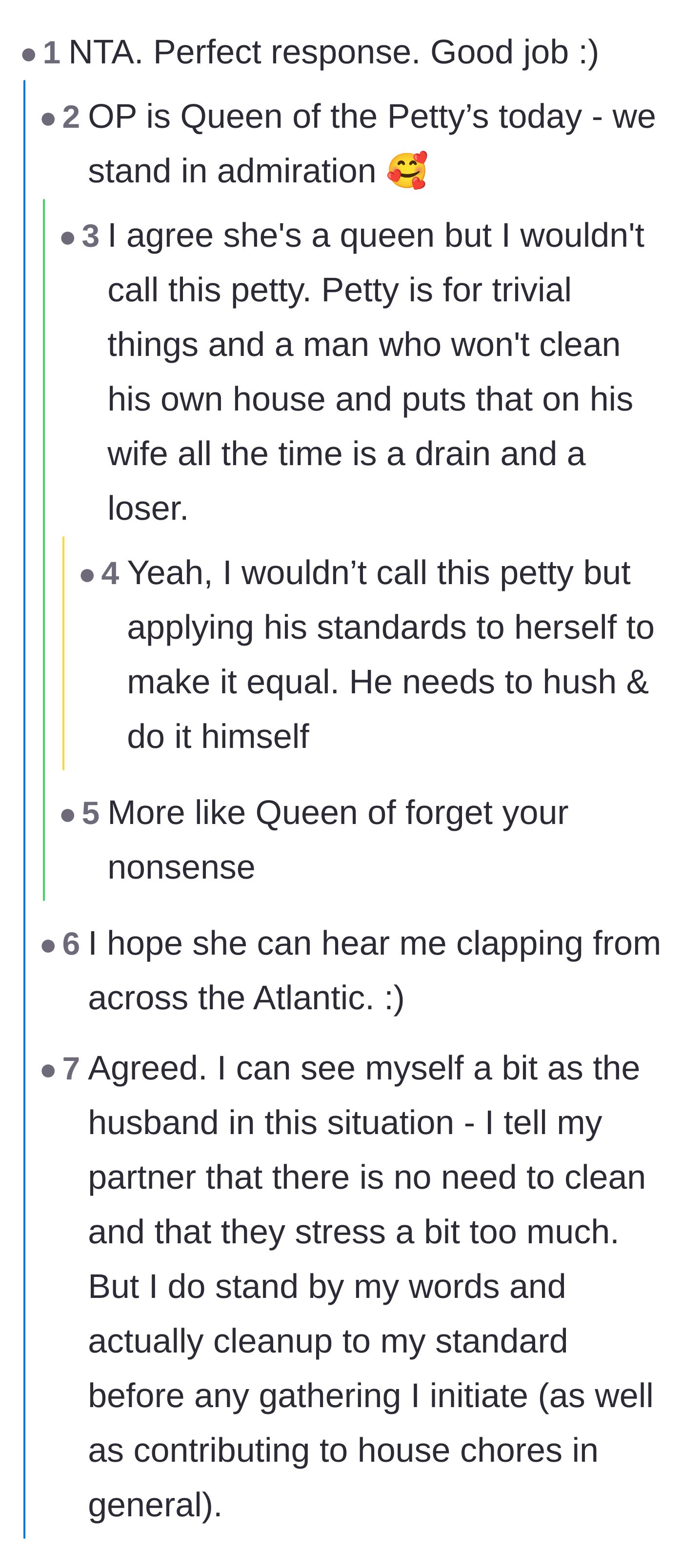 Comment thread 2 - Commenters praising the main character for firmly setting boundaries and giving her husband a taste of his own medicine.