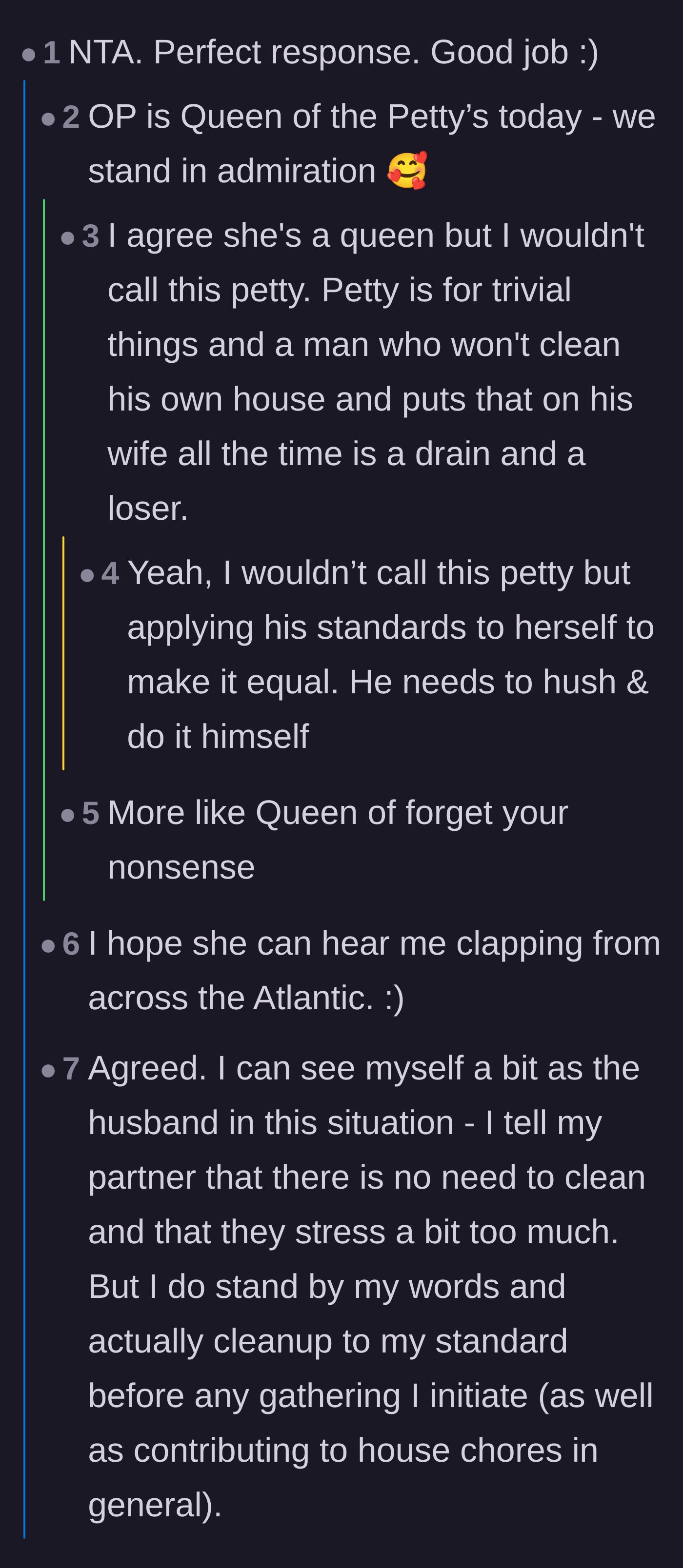 Comment thread 2 - Commenters praising the main character for firmly setting boundaries and giving her husband a taste of his own medicine.