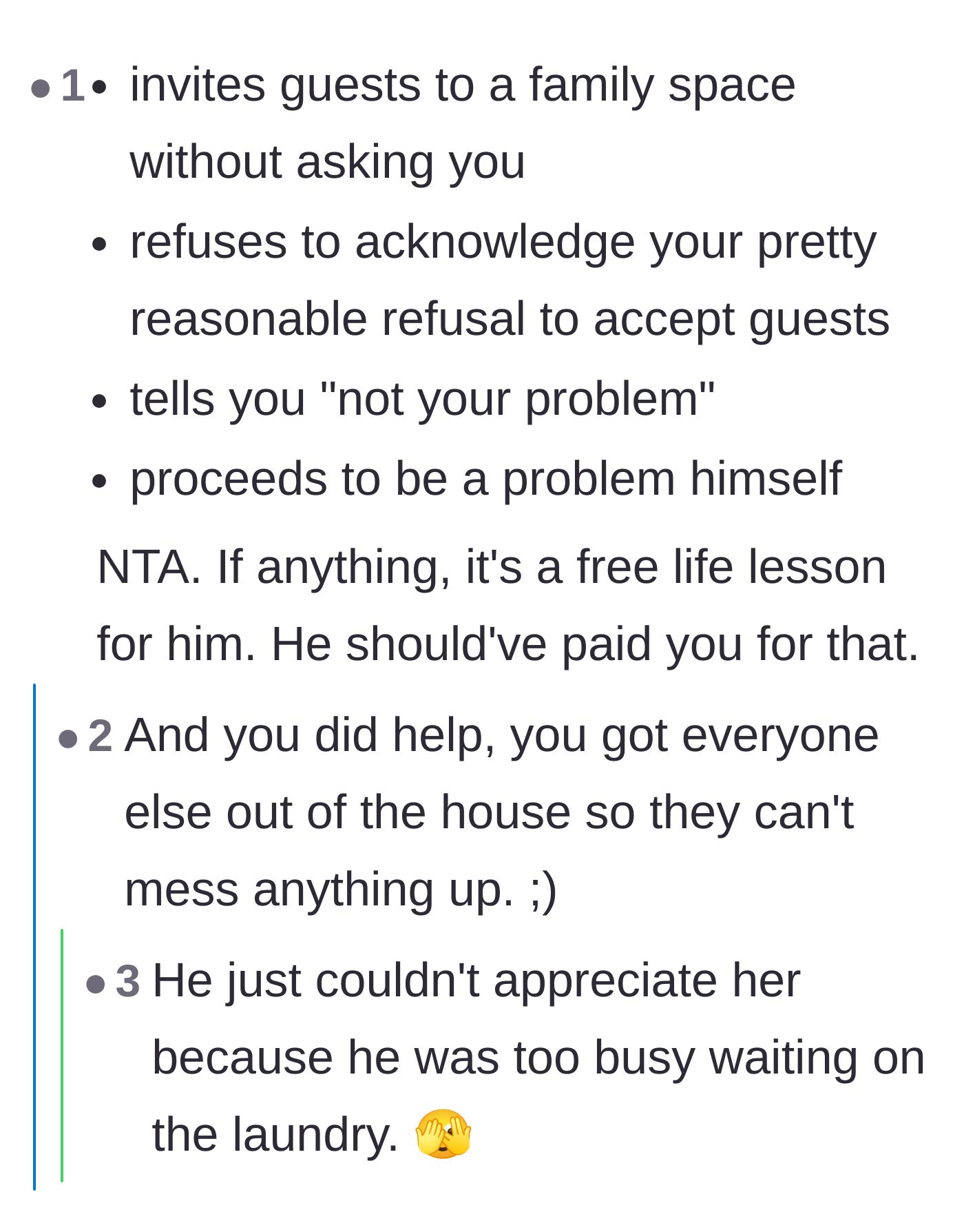 Comment thread 3 - A step-by-step breakdown of the husband's hypocritical behavior, pointing out how he created the problem and then demanded his wife fix it.