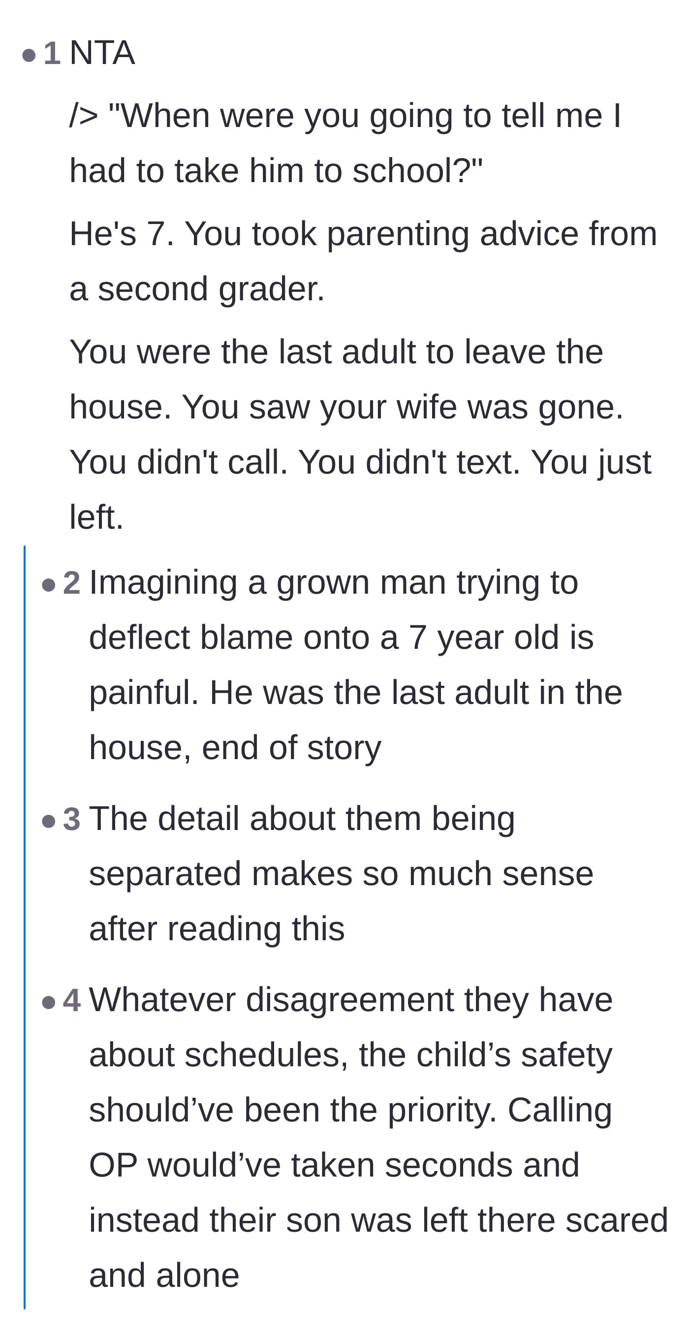 Comment thread 1 - A commenter pointing out the absurdity of a grown man taking parenting advice from a second grader.