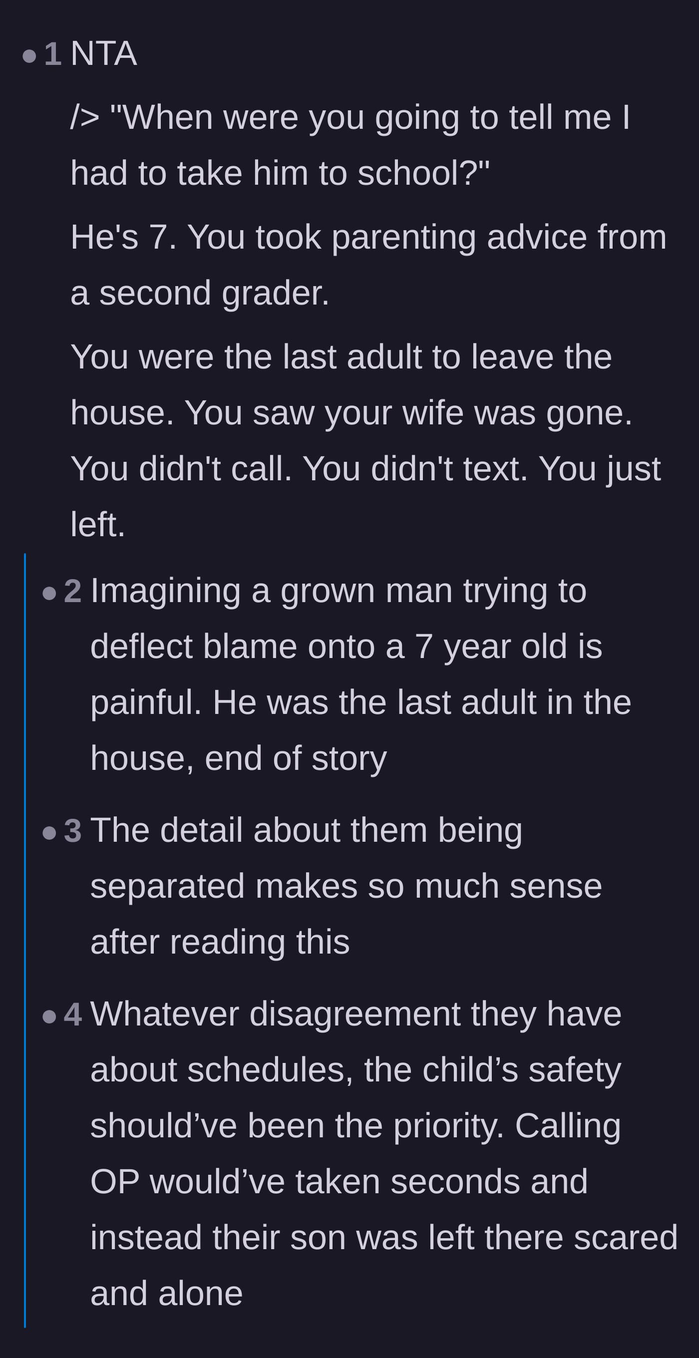 Comment thread 1 - A commenter pointing out the absurdity of a grown man taking parenting advice from a second grader.