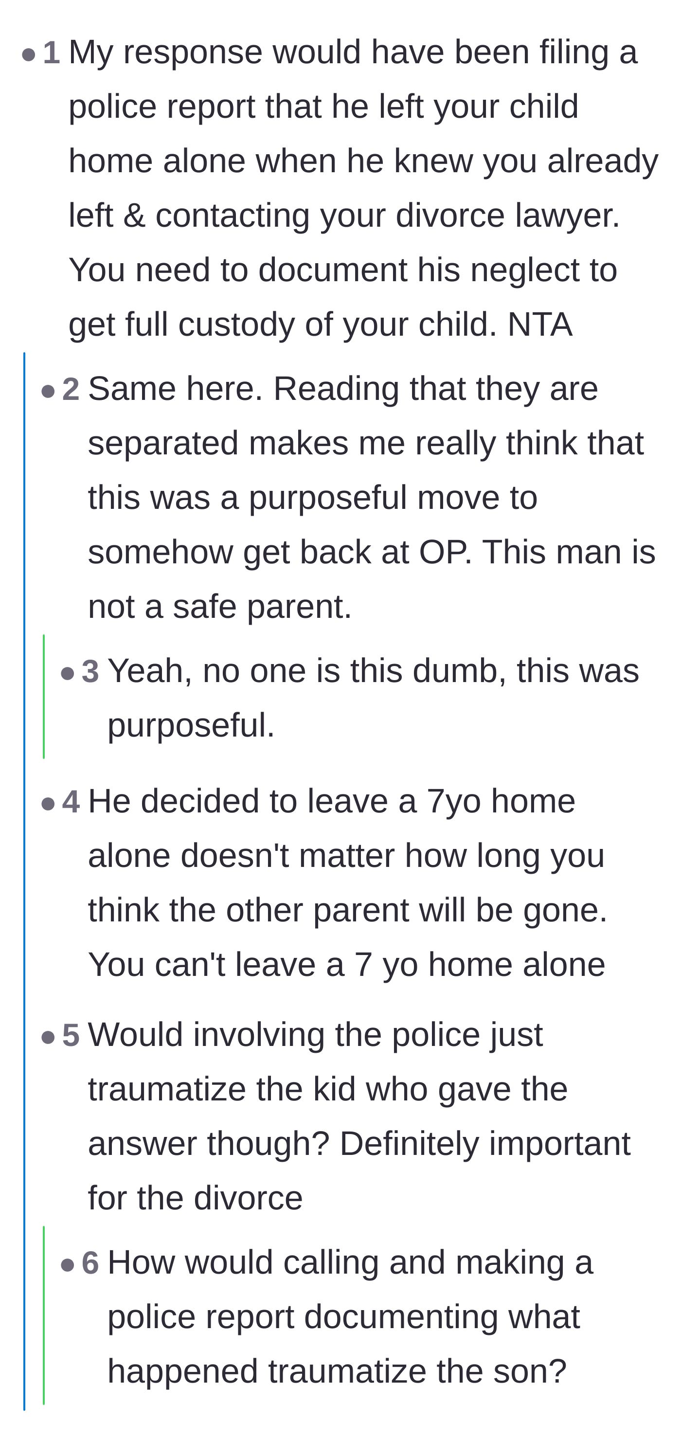 Comment thread 4 - Advice to file a police report and contact a divorce lawyer immediately.