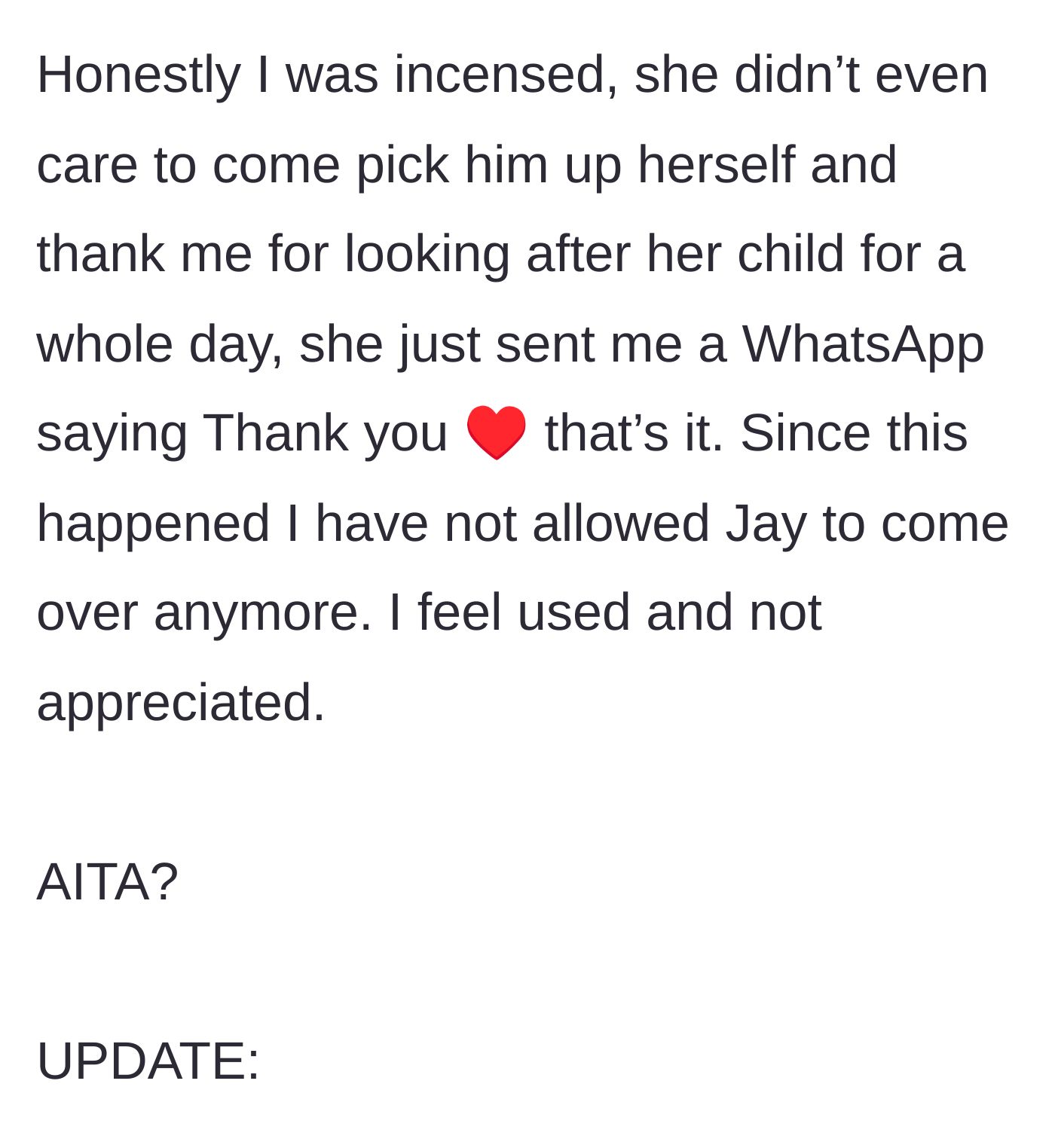 Story part 7 - The neighbor sends a brief text thanking the host instead of picking up her son personally, prompting the host to ban the child from coming over.