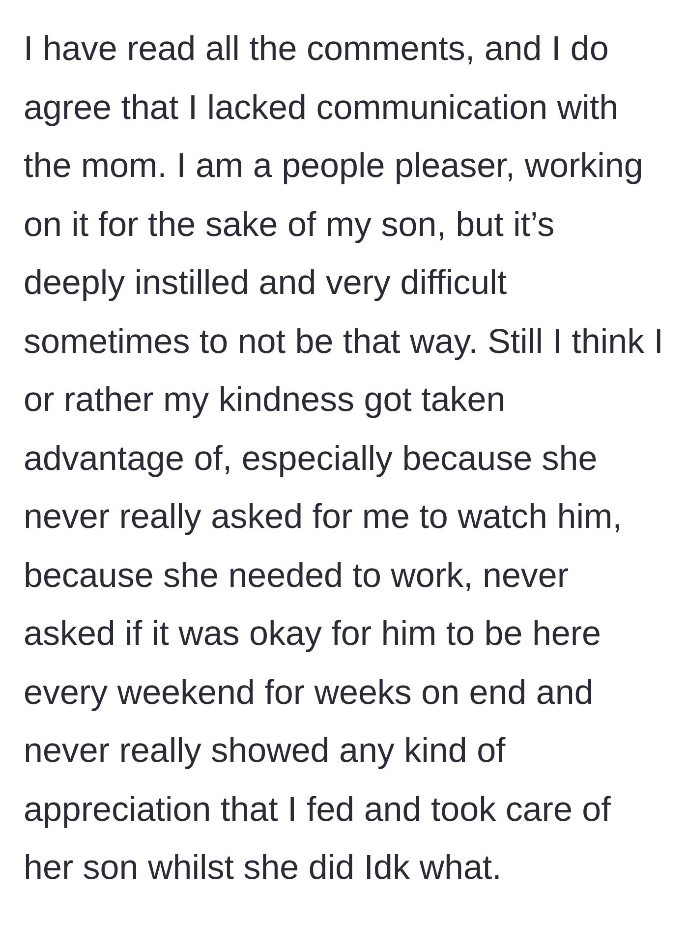 Story part 8 - The host mother reflects on her people-pleasing tendencies and realizes her kindness was actively taken advantage of.