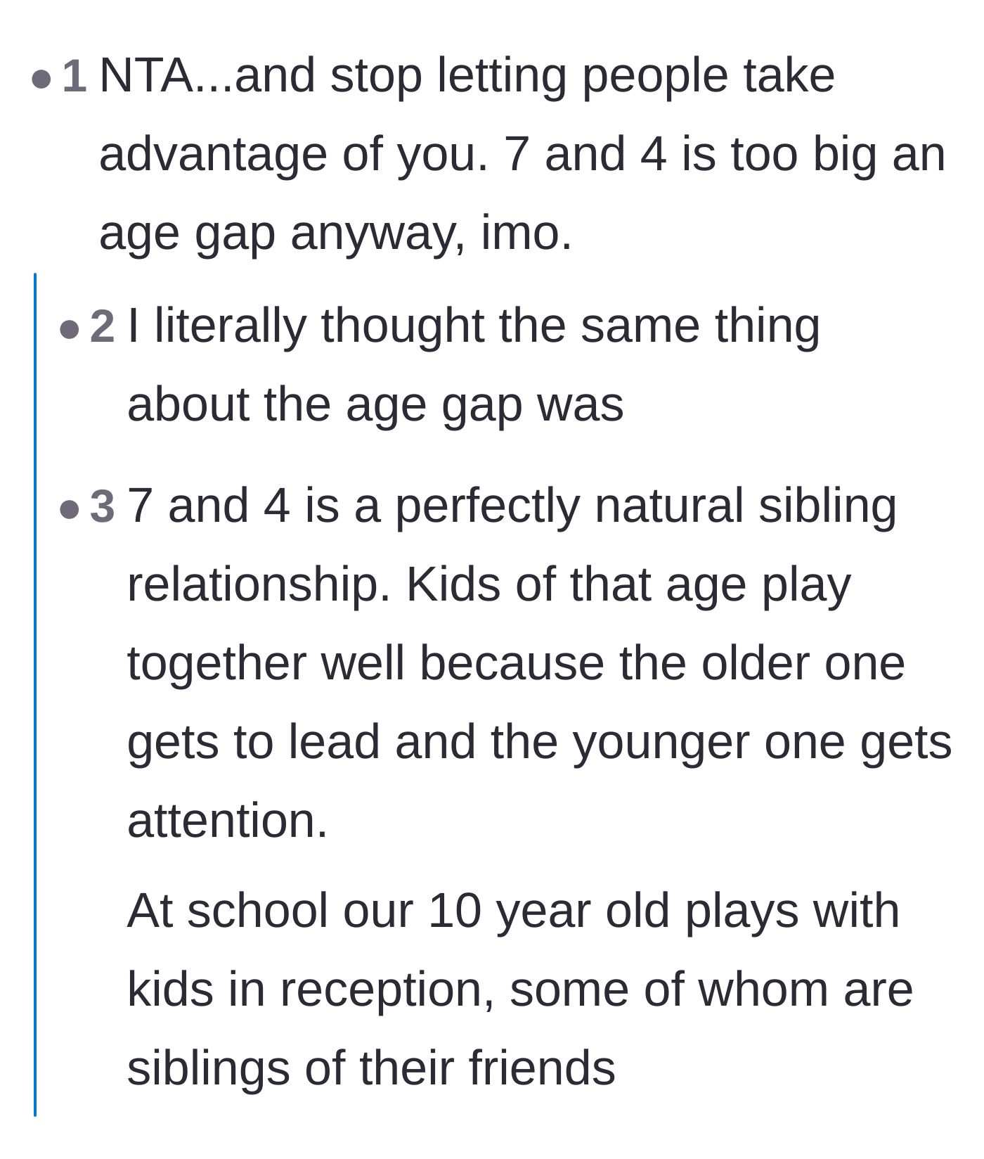 Comment thread 2 - Discussion on whether a friendship between a four-year-old and a seven-year-old is appropriate