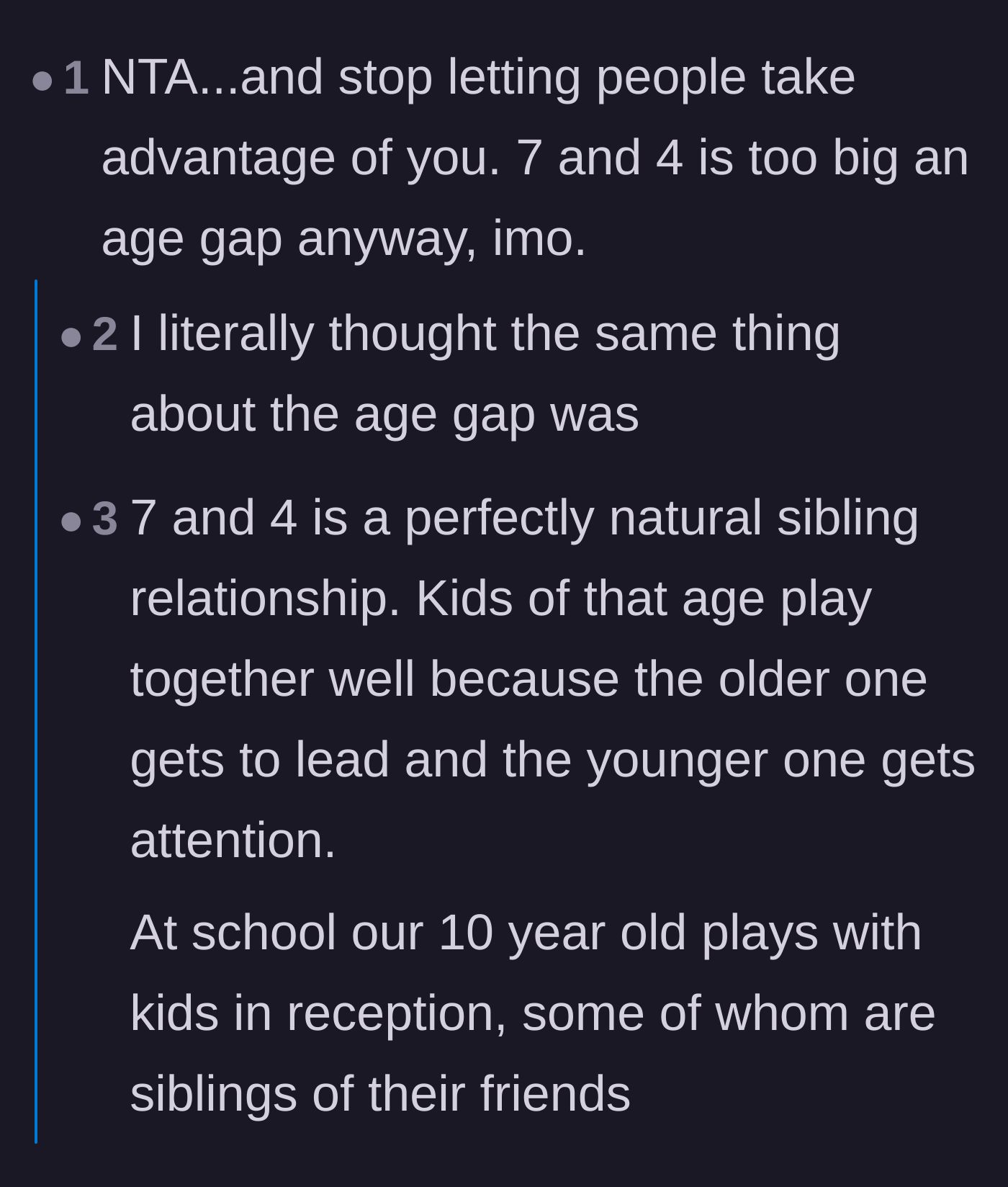 Comment thread 2 - Discussion on whether a friendship between a four-year-old and a seven-year-old is appropriate