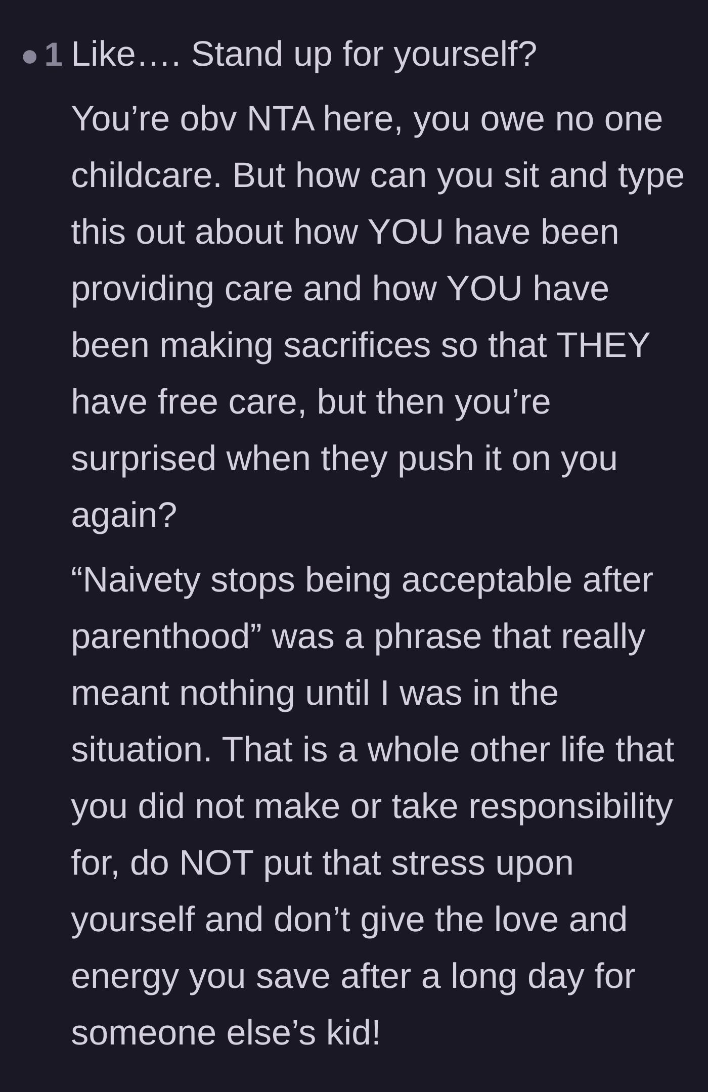 Comment thread 5 - Advice on why parents cannot afford to be naive when it comes to protecting their own energy