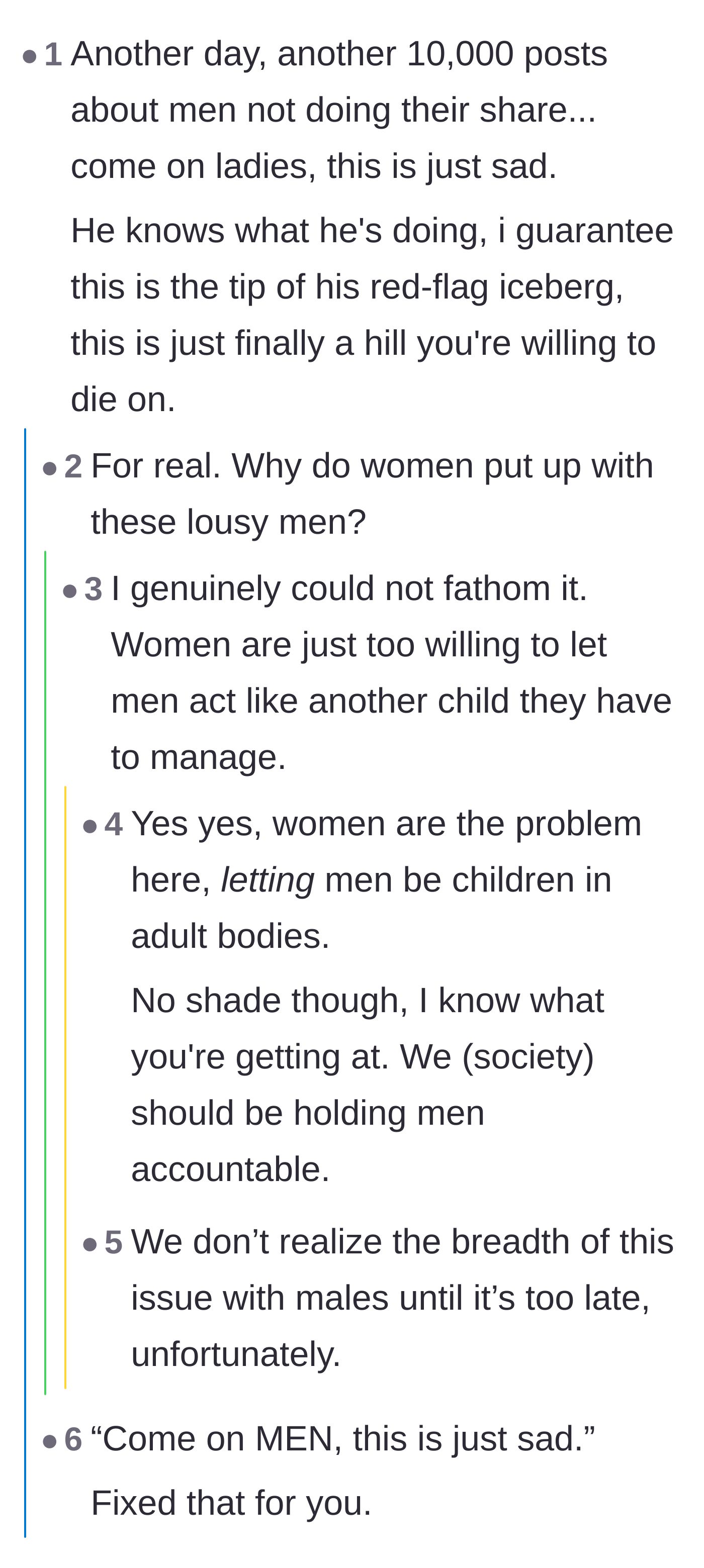 Comment thread 3 - A heated debate about weaponized incompetence, the mental load, and women being expected to parent their partners.