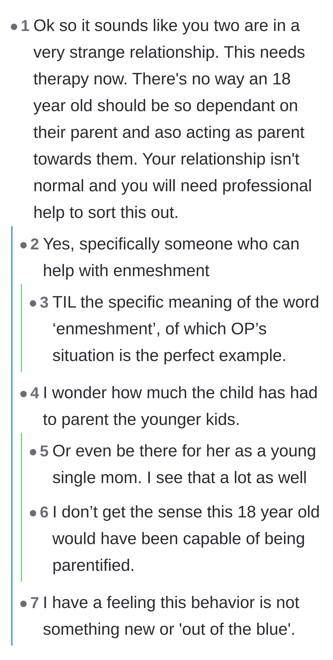 Comment thread 4 - Analyzing how the mother turned her eldest child into an emotional partner rather than a dependent.