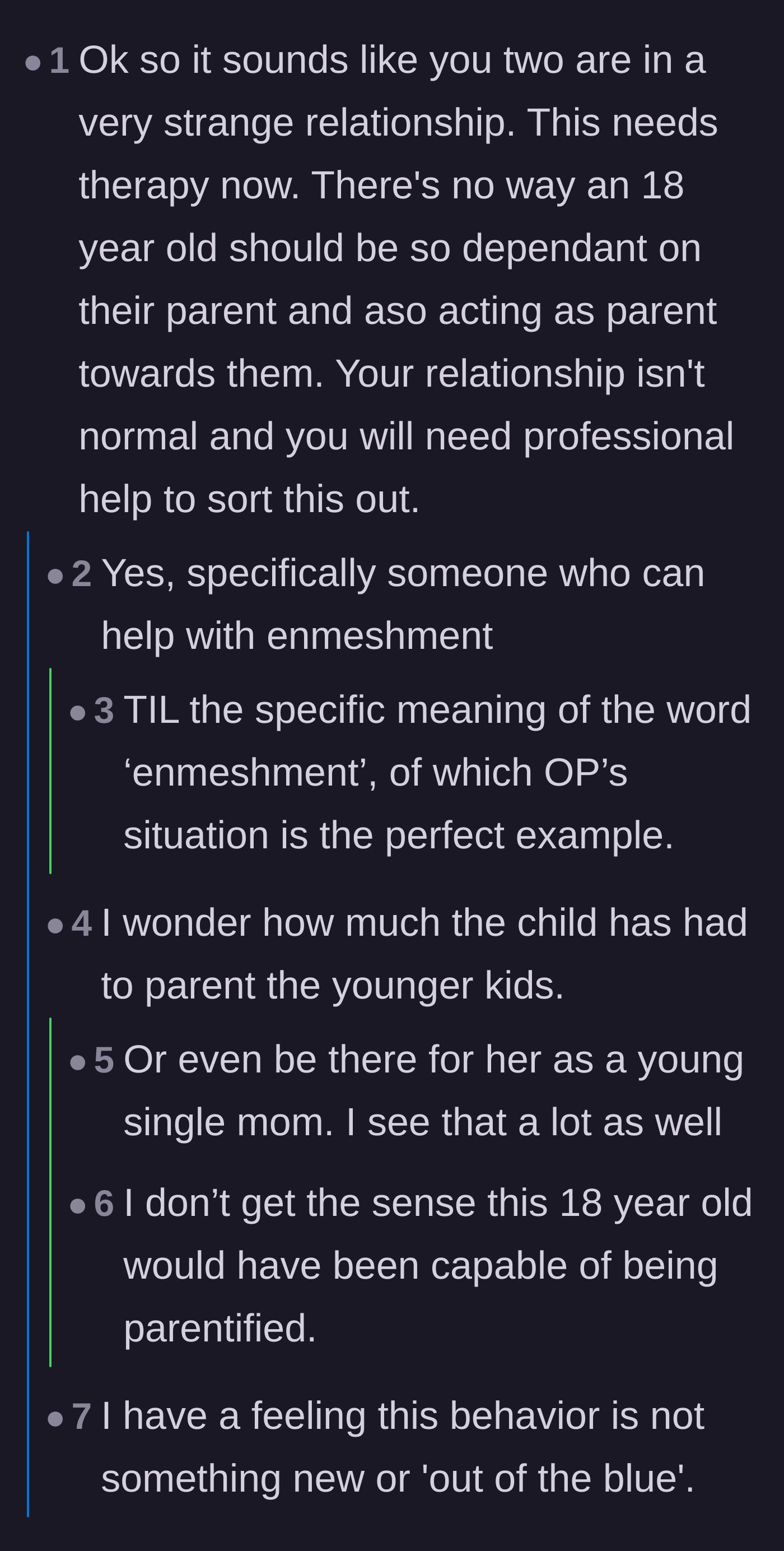 Comment thread 4 - Analyzing how the mother turned her eldest child into an emotional partner rather than a dependent.