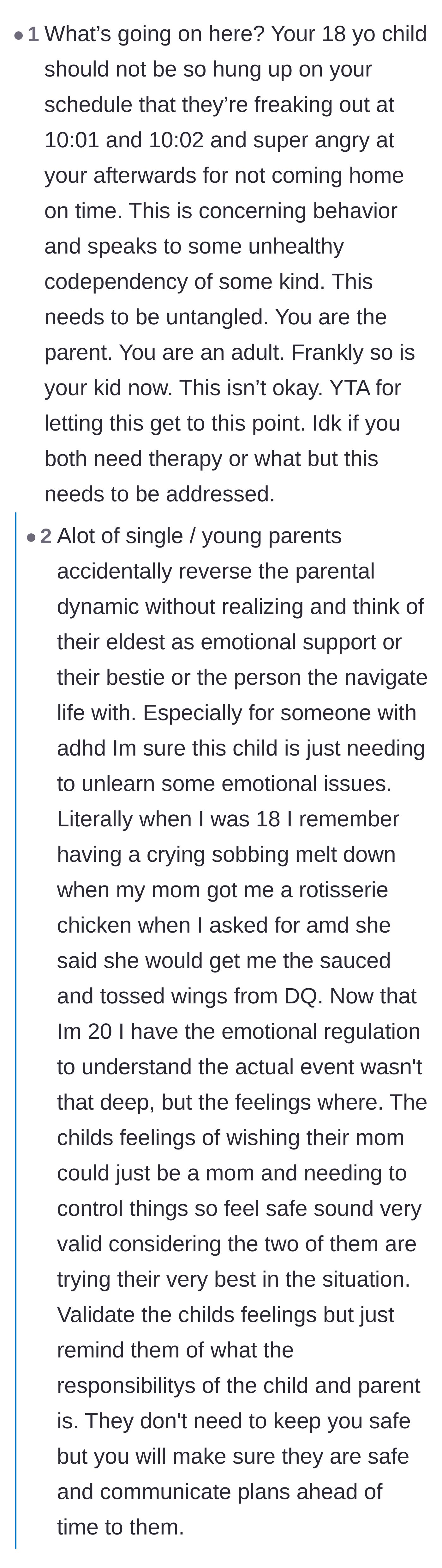 Comment thread 6 - Debating whether the mother is at fault for accidentally reversing the parent-child dynamic over the years.