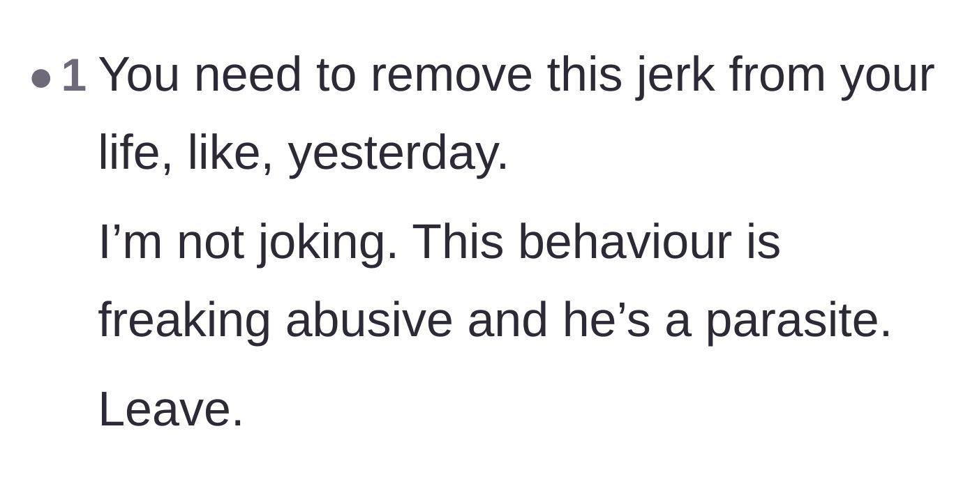 Comment thread 6 - A blunt, urgent demand from a reader telling the mother to leave her abusive parasite of a husband immediately.