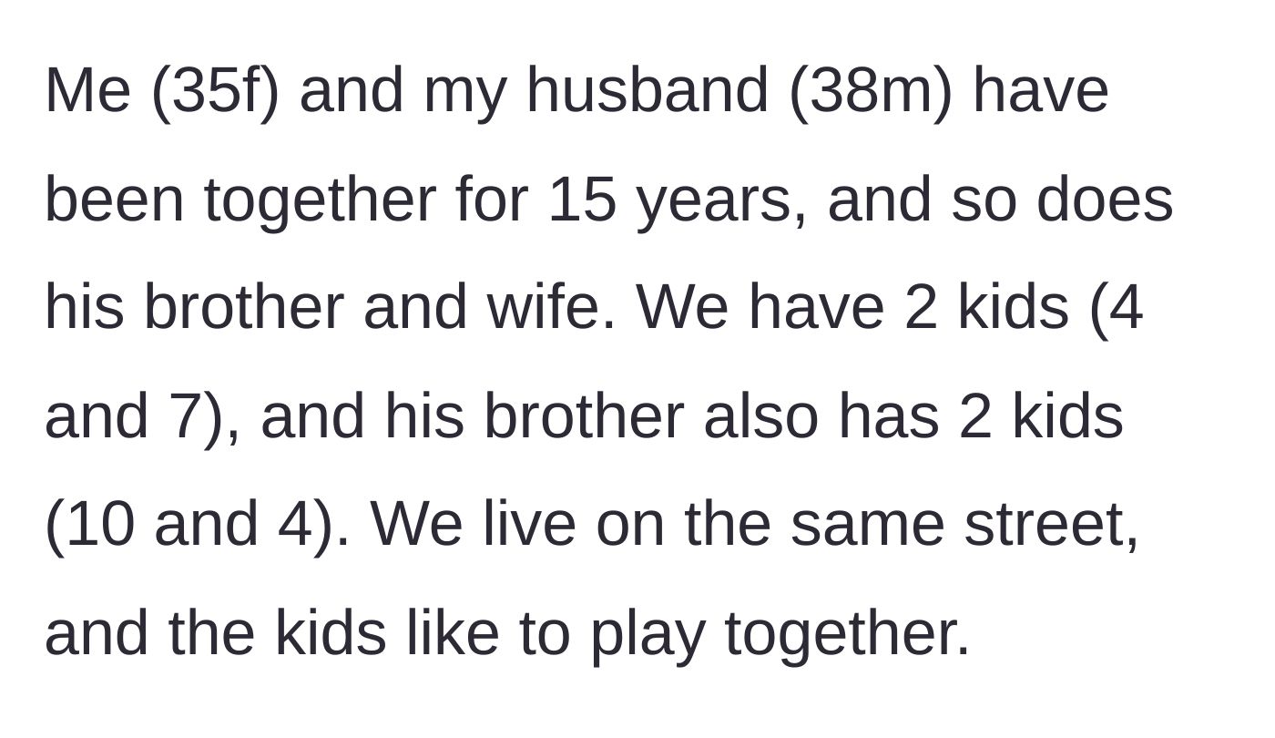 Story part 1 - A brief introduction of a 15-year relationship and living on the same street as the brother-in-law's family.