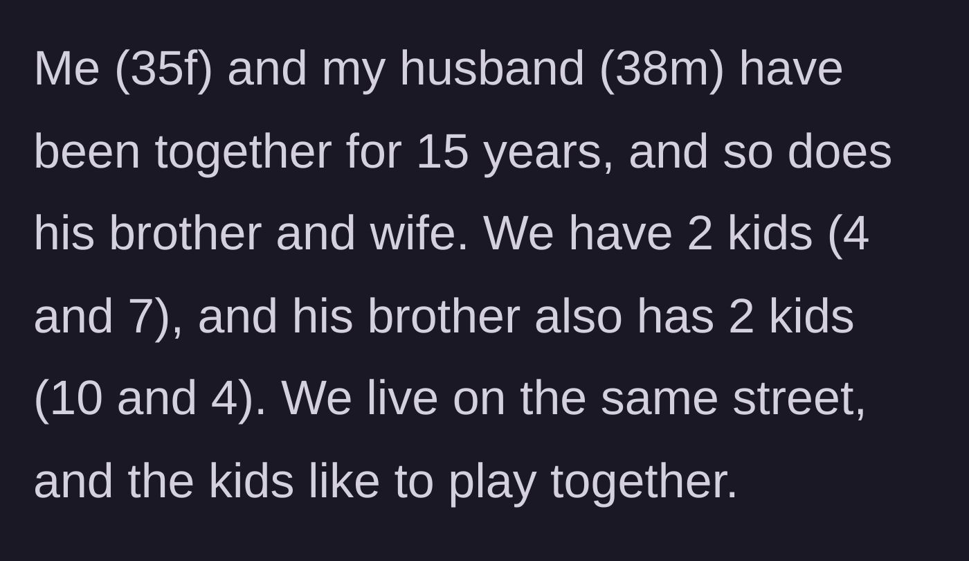 Story part 1 - A brief introduction of a 15-year relationship and living on the same street as the brother-in-law's family.