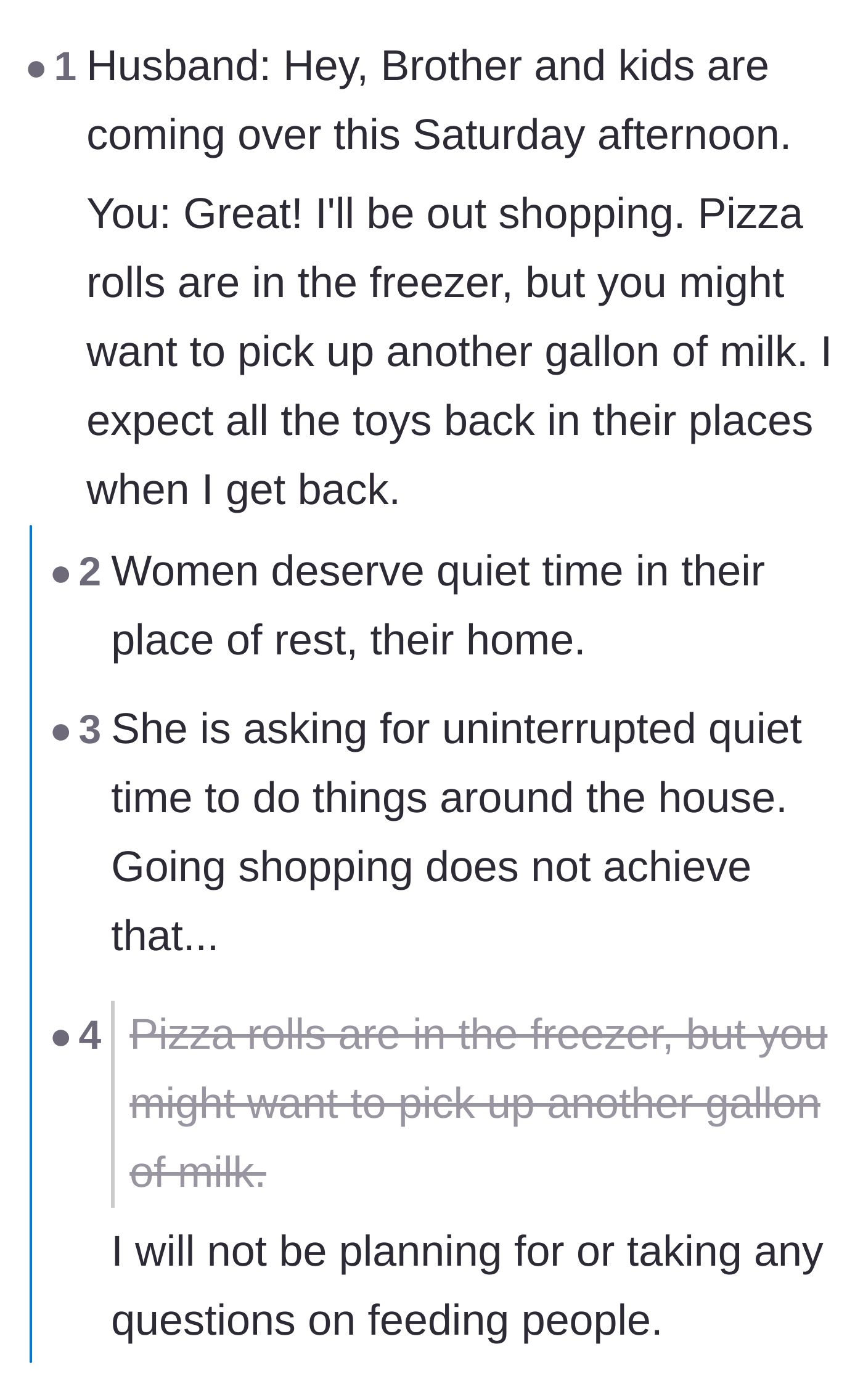 Comment thread 1 - A debate on whether the wife should leave the house to force the men to parent, and the unfairness of being displaced.
