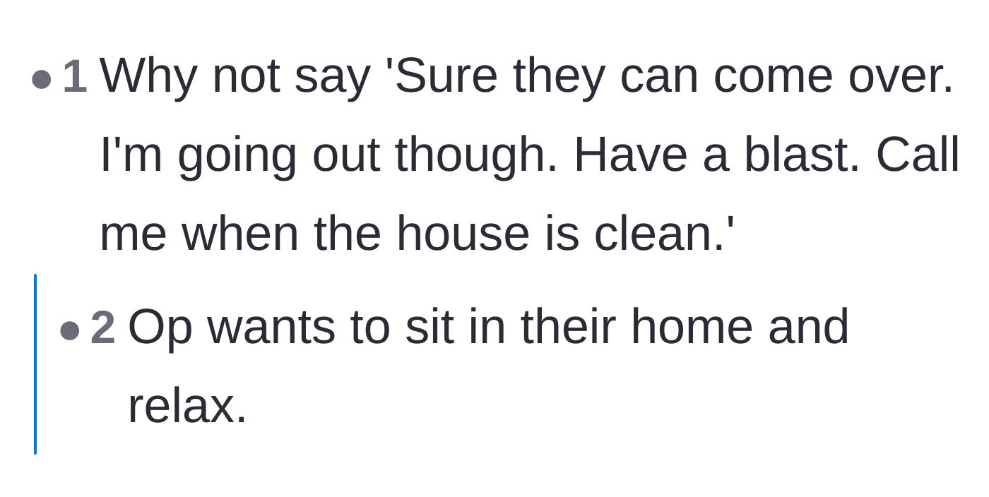 Comment thread 5 - A discussion about how the wife shouldn't have to be a doormat or abandon her house to finally get a break.