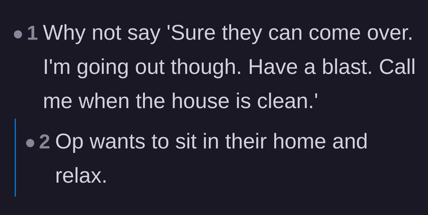 Comment thread 5 - A discussion about how the wife shouldn't have to be a doormat or abandon her house to finally get a break.