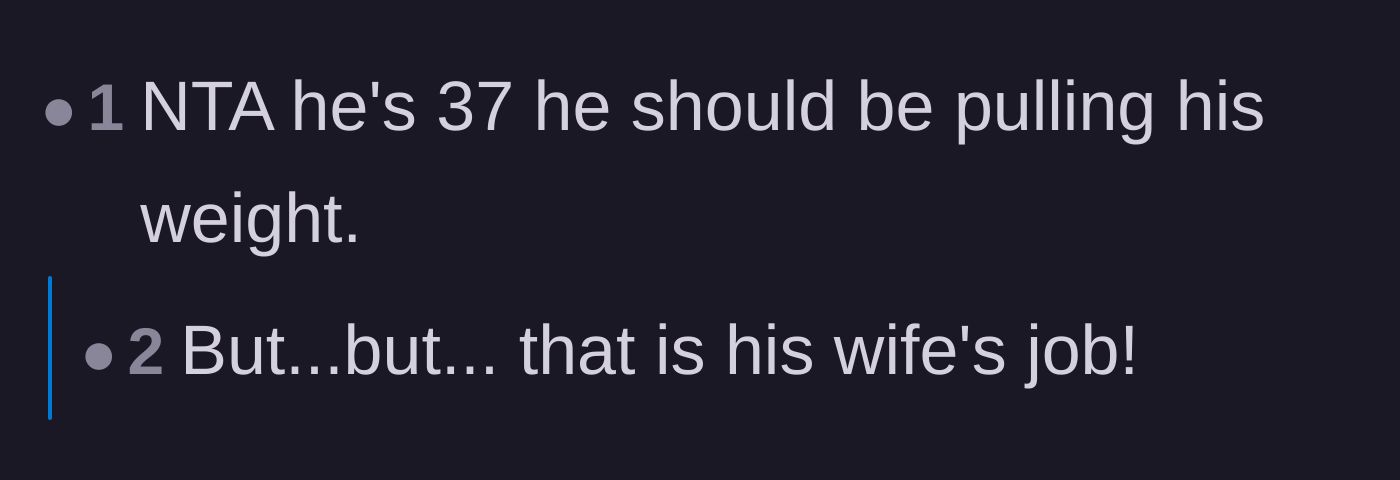 Comment thread 4 - A short debate highlighting the outdated, sexist expectations placed on wives to manage and clean up after adult men.
