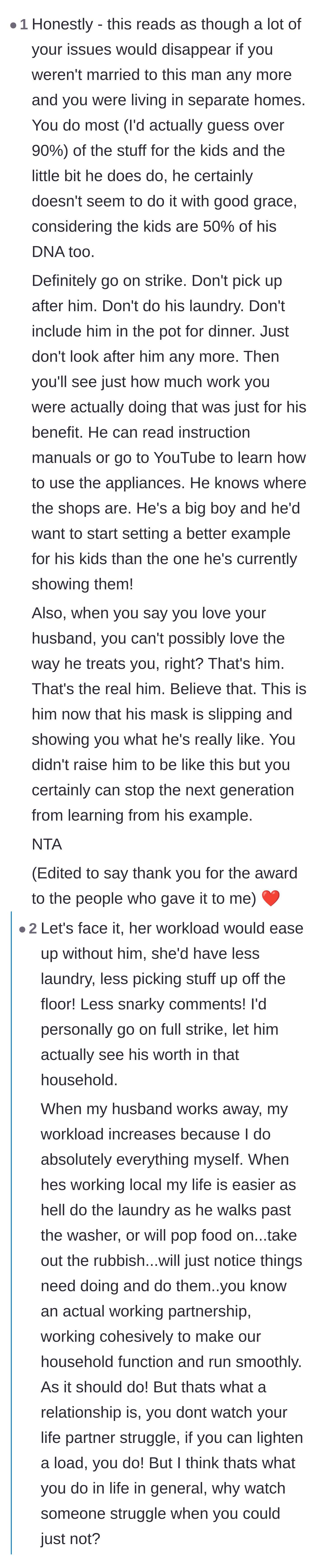 Comment thread 5 - Readers breaking down how the wife's workload would actually drastically decrease if she left her husband.