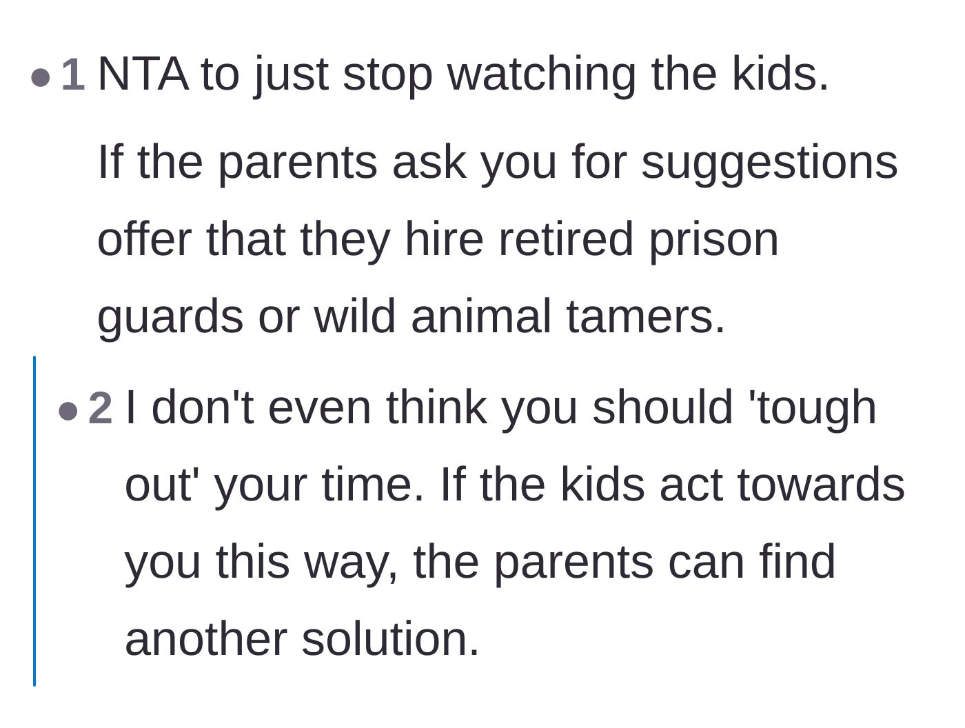 Comment thread 3 - Sarcastic suggestions for the parents to hire prison guards or wild animal tamers instead of a nanny.