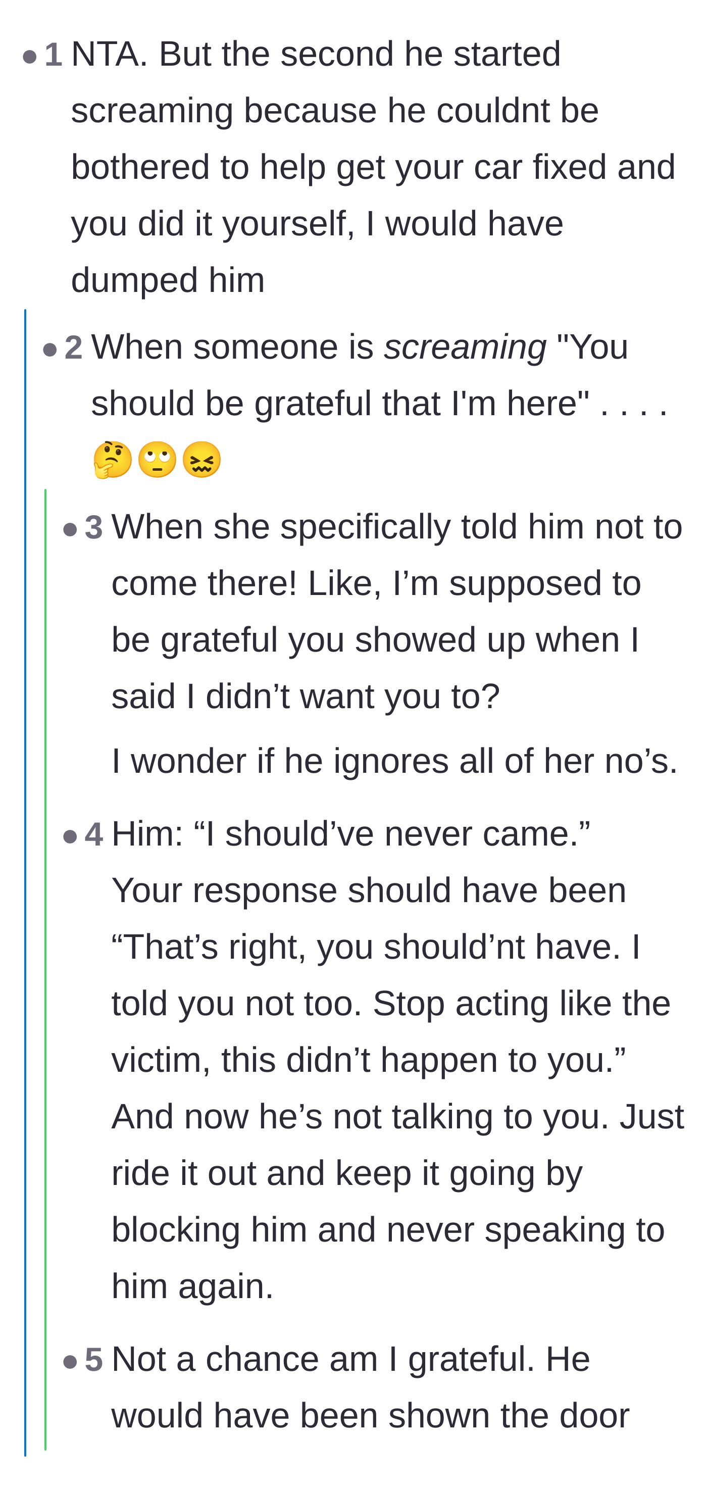 Comment thread 4 - A discussion breaking down the fiancé's demand for gratitude after violating her explicitly stated boundaries.