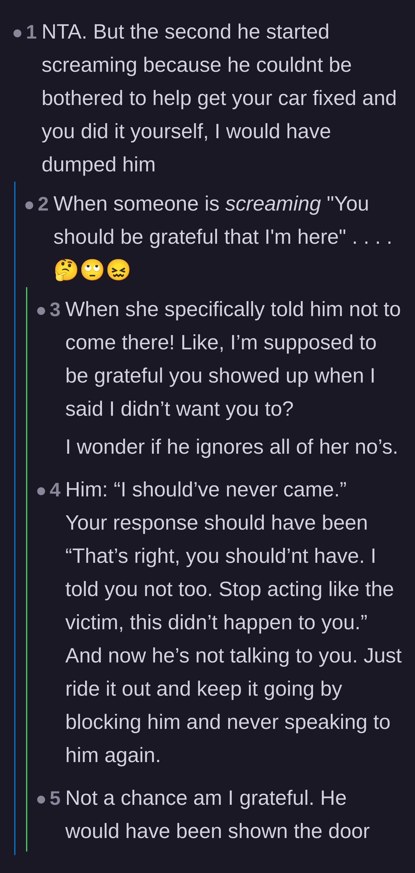 Comment thread 4 - A discussion breaking down the fiancé's demand for gratitude after violating her explicitly stated boundaries.