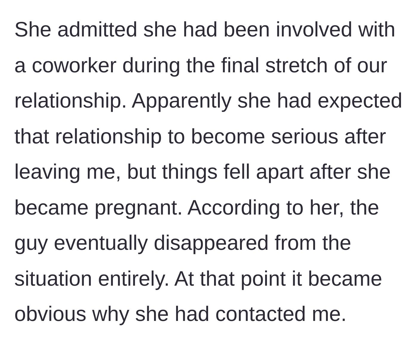 Story part 10 - Confessing to the affair and the coworker's abandonment.