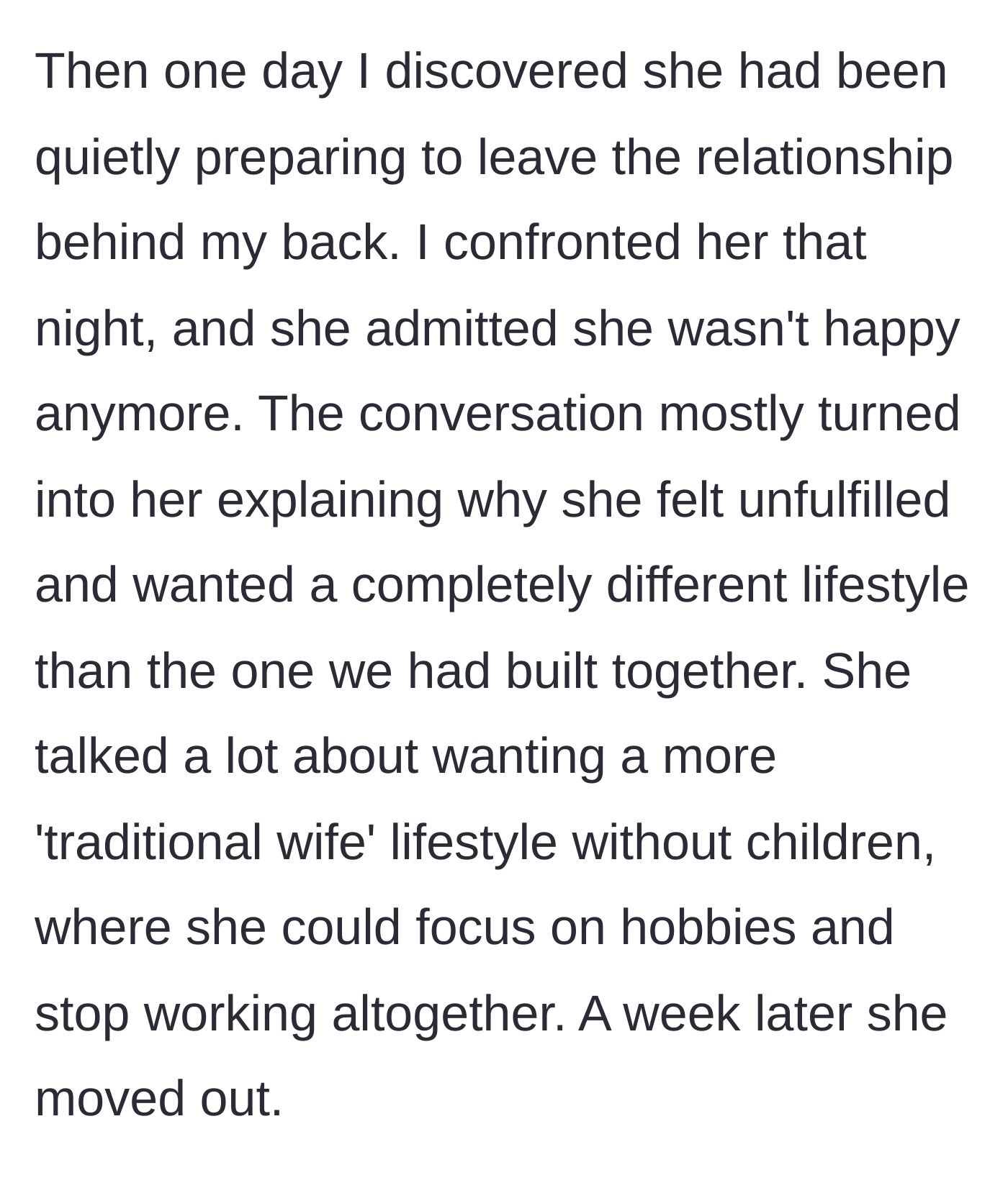 Story part 6 - Discovering Stacy's secret exit plan and bizarre lifestyle demands.