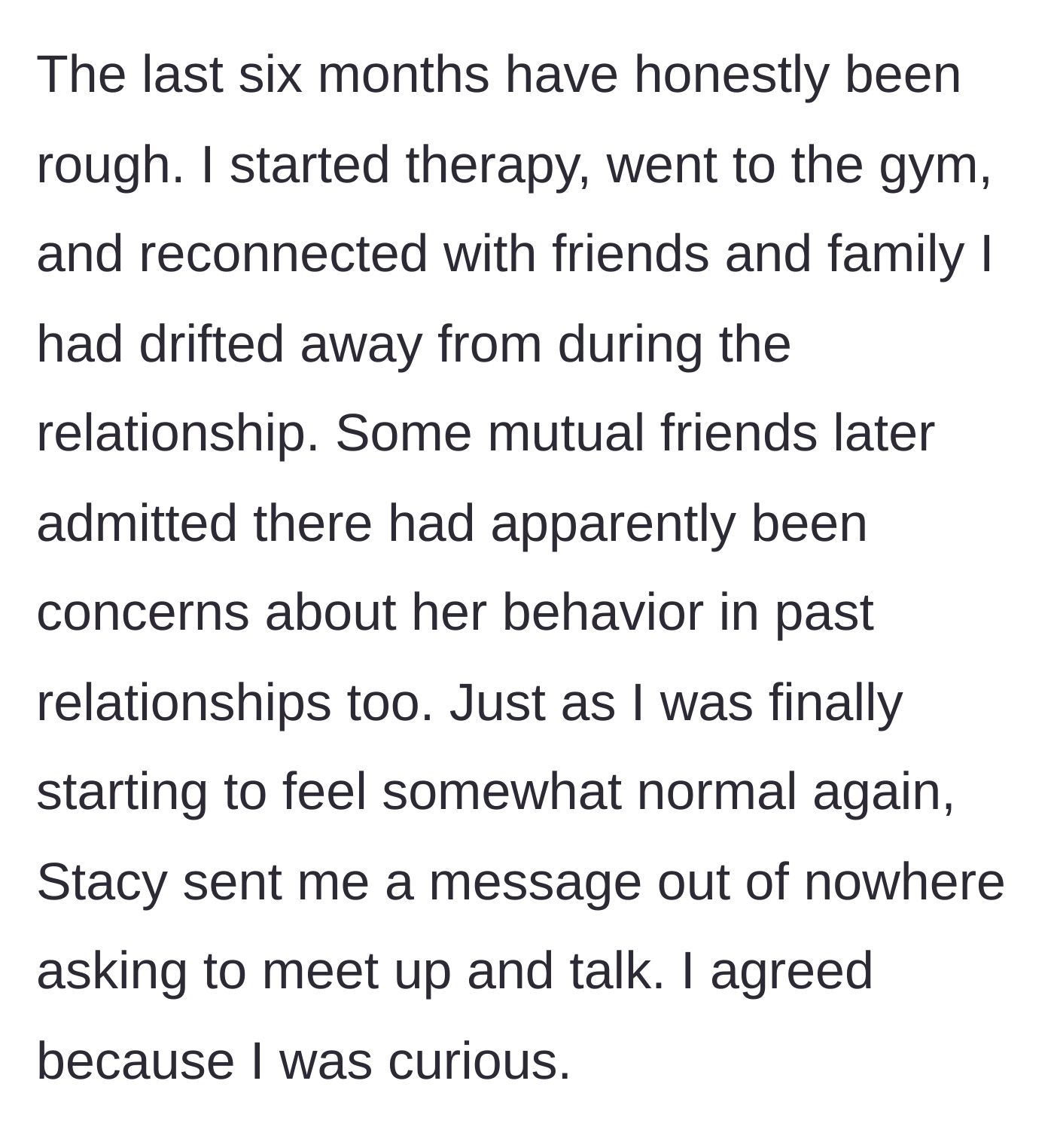 Story part 8 - Healing through therapy and getting an unexpected text.