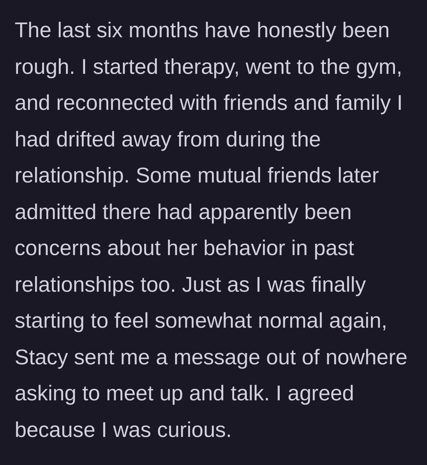 Story part 8 - Healing through therapy and getting an unexpected text.