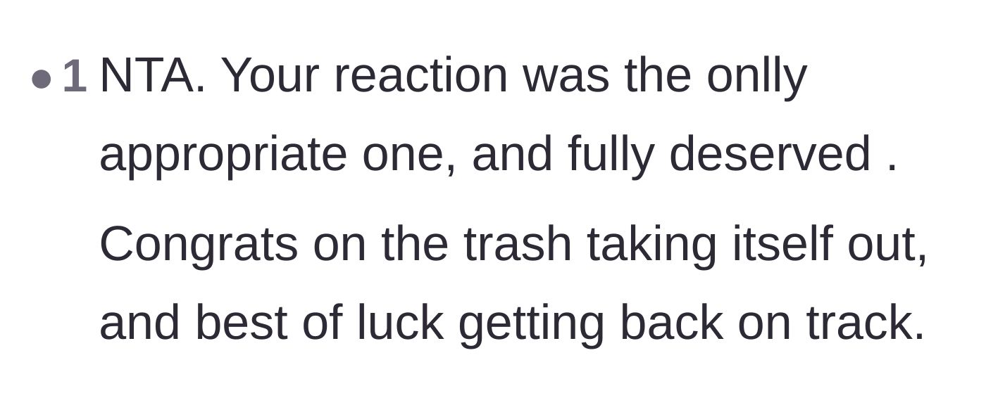 Comment thread 3 - A commenter congratulating the author for laughing in his ex's face and walking away.