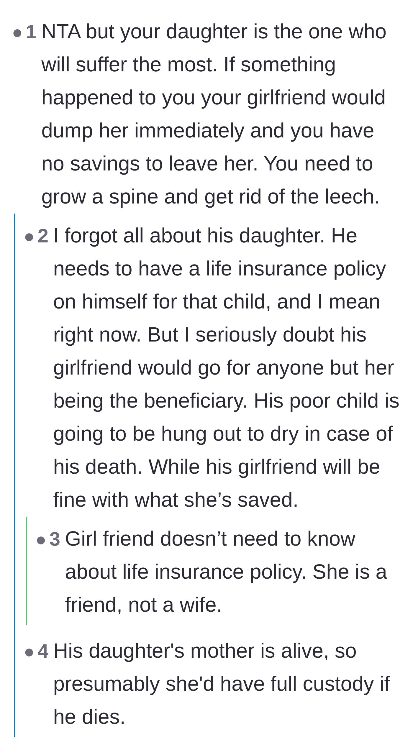 Comment thread 4 - A harsh warning that if the author dies, his daughter will get nothing while the girlfriend walks away rich.