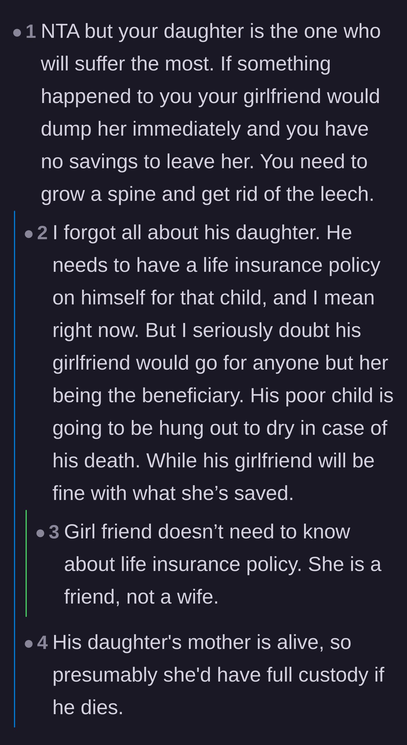 Comment thread 4 - A harsh warning that if the author dies, his daughter will get nothing while the girlfriend walks away rich.