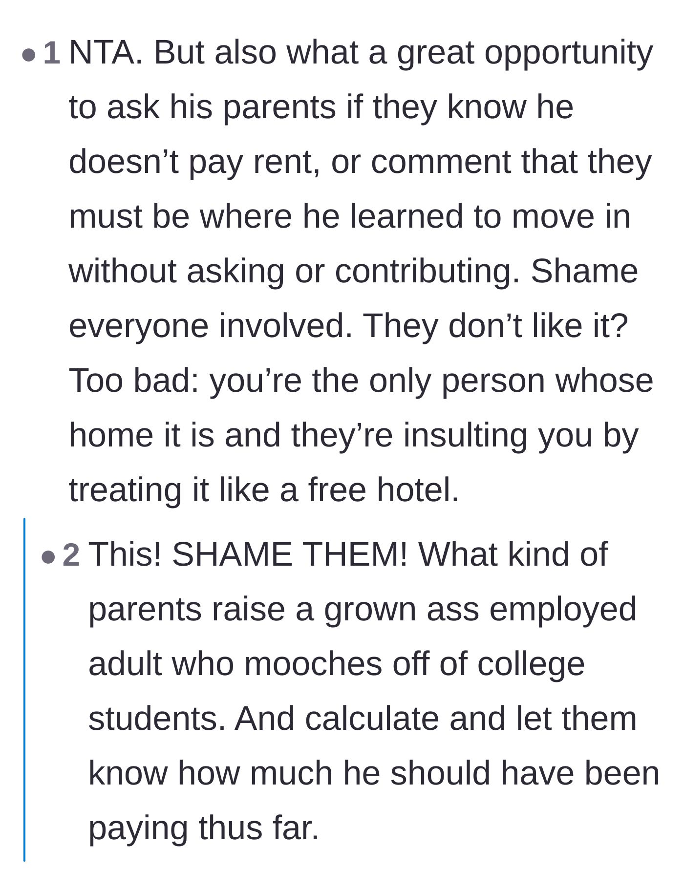 Comment thread 1 - Readers brainstorm petty ways to shame the boyfriend, including changing the WiFi password to demand rent.