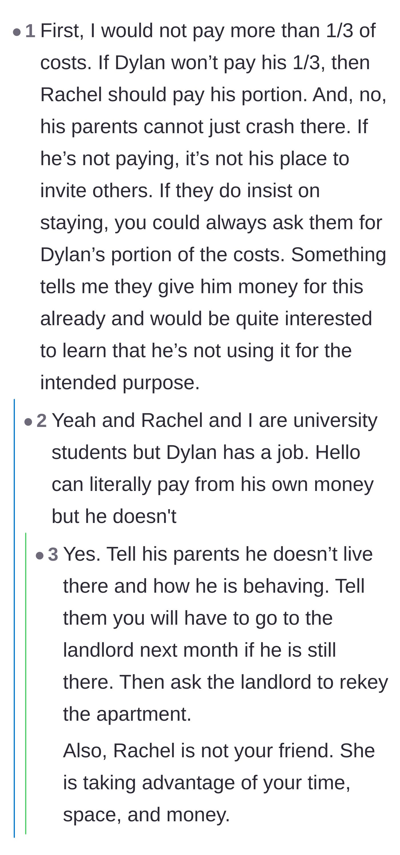 Comment thread 4 - Outrage over the revelation that the freeloading boyfriend actually has a paying job while the girls are students.