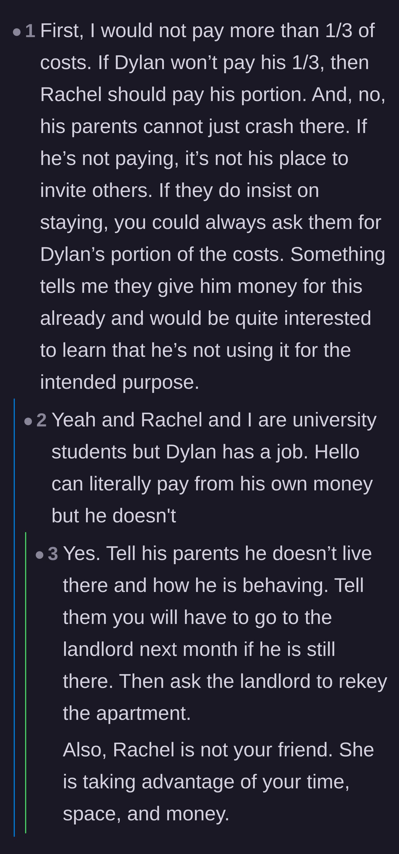 Comment thread 4 - Outrage over the revelation that the freeloading boyfriend actually has a paying job while the girls are students.