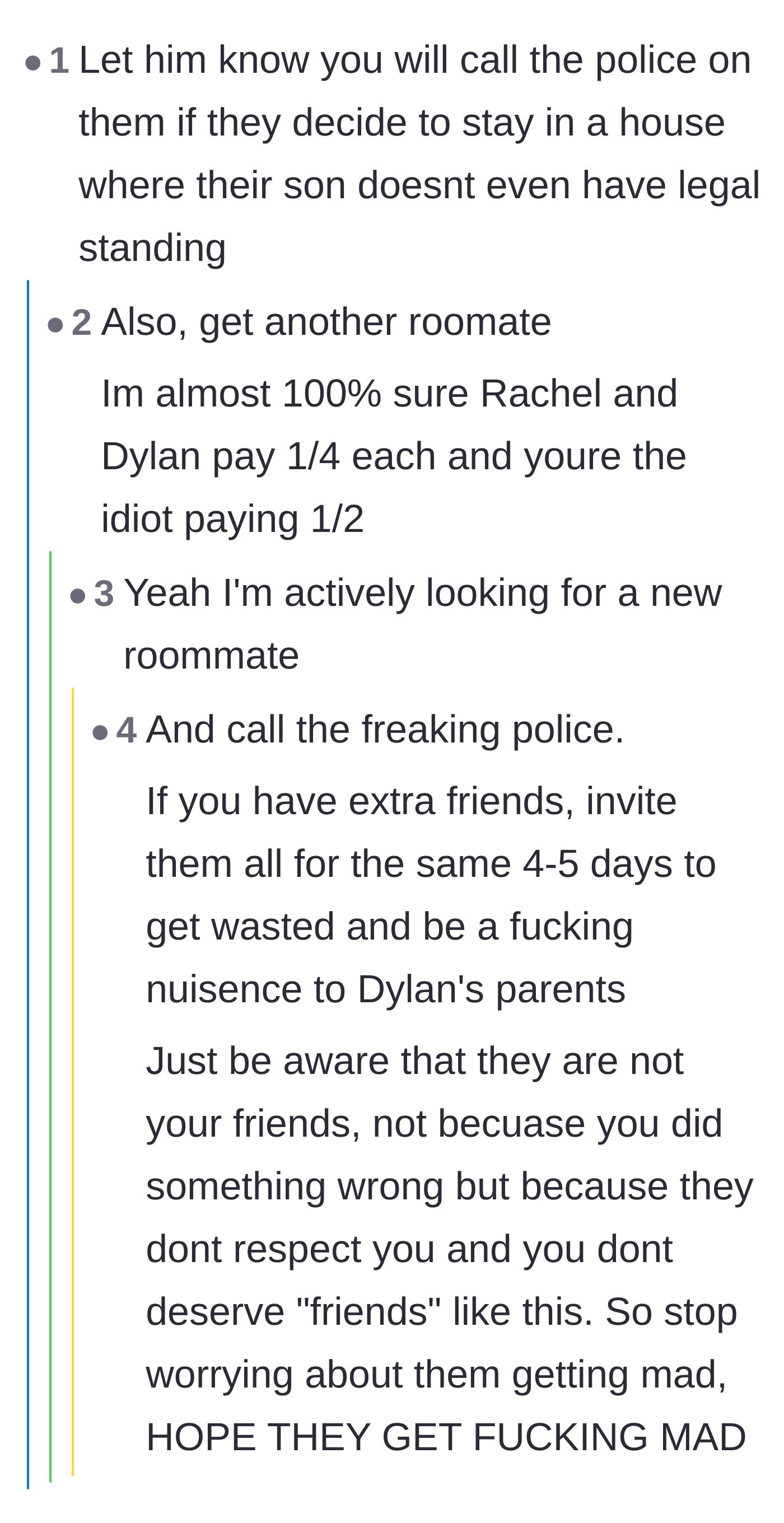 Comment thread 6 - Suggestions to be incredibly petty, host a loud party, and ruin the parents' stay.