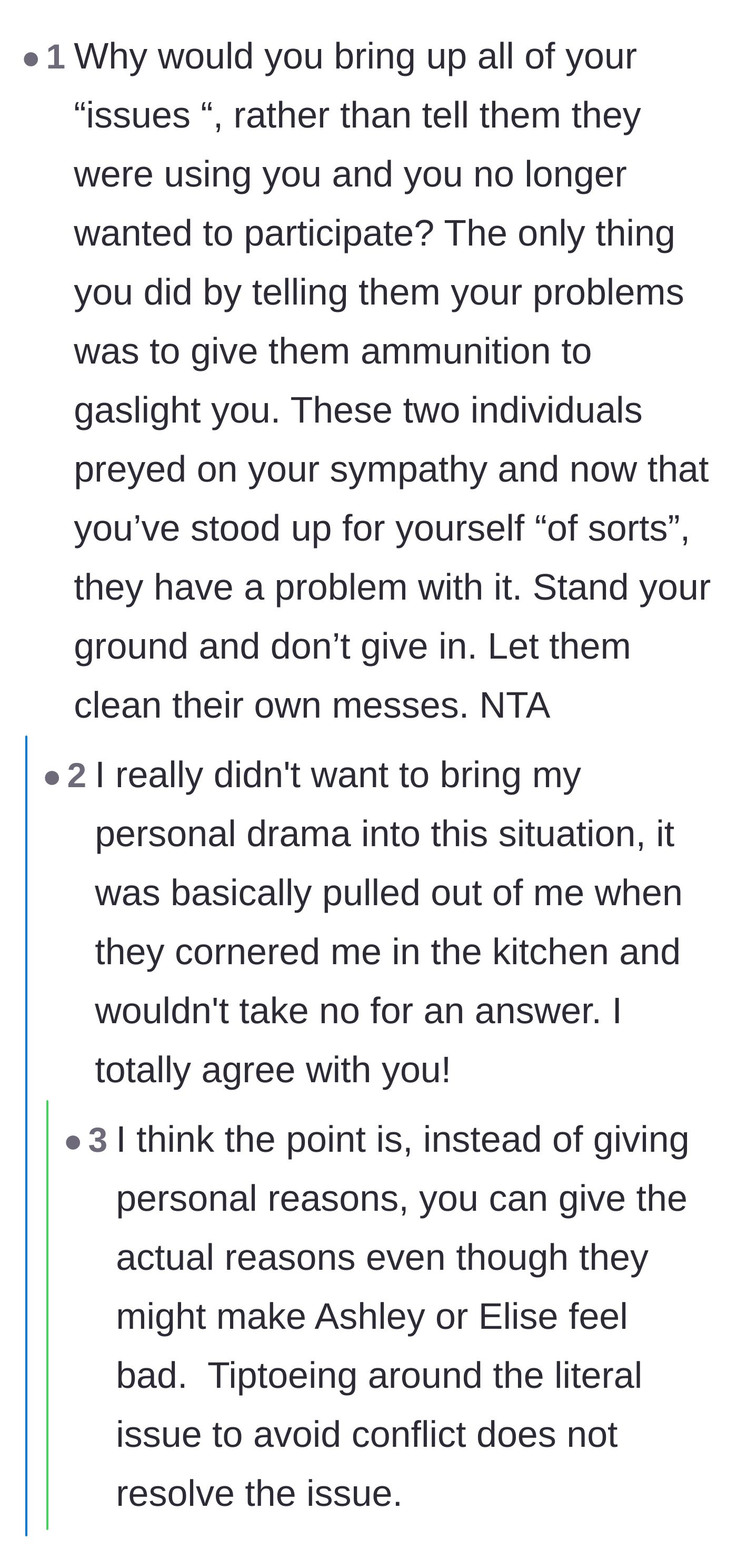 Comment thread 4 - Discussing how the roommates manipulated the main character into oversharing personal trauma instead of addressing the chores.